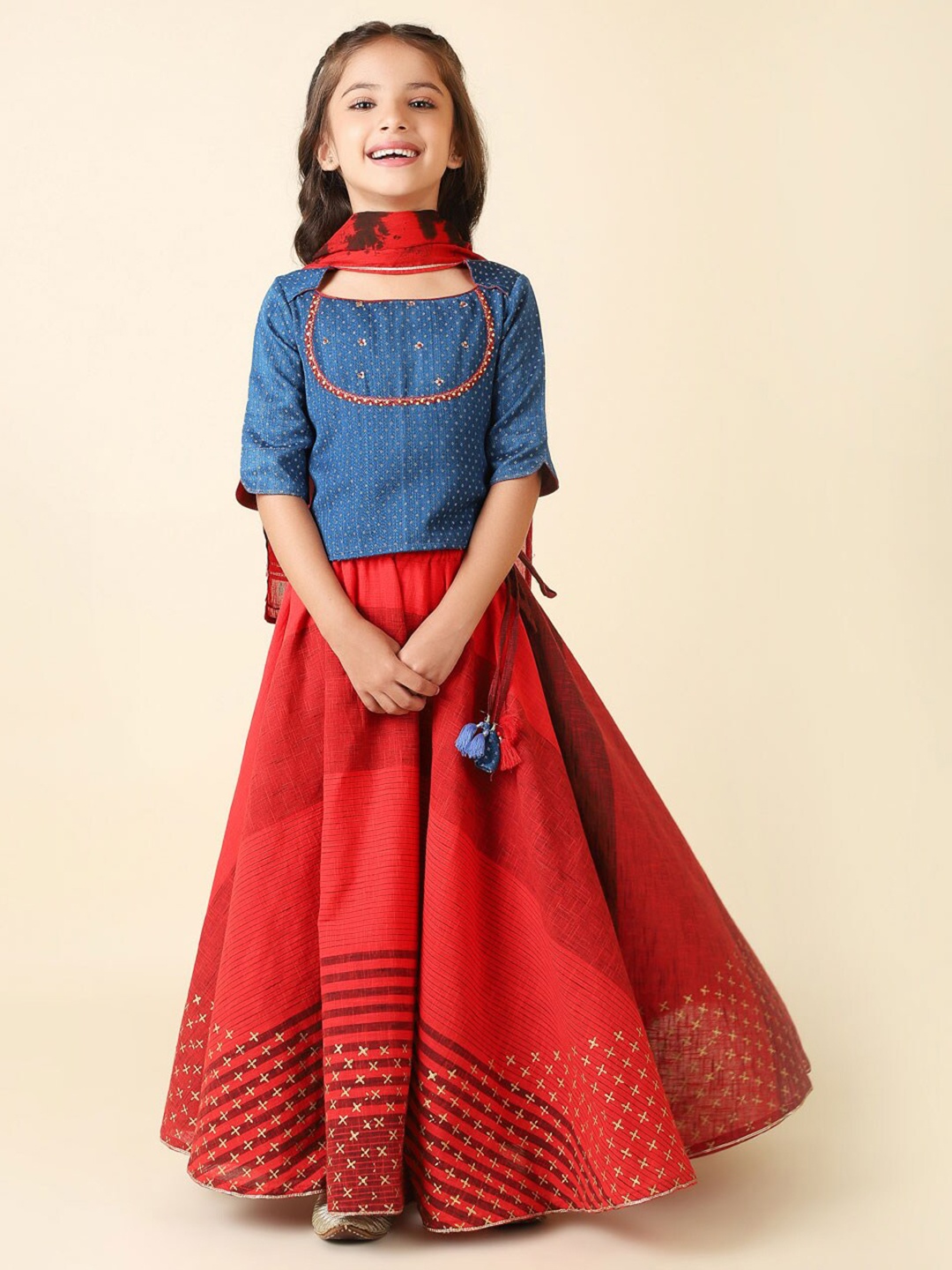 Fabindia Girls Ready to Wear Lehenga Choli, Red