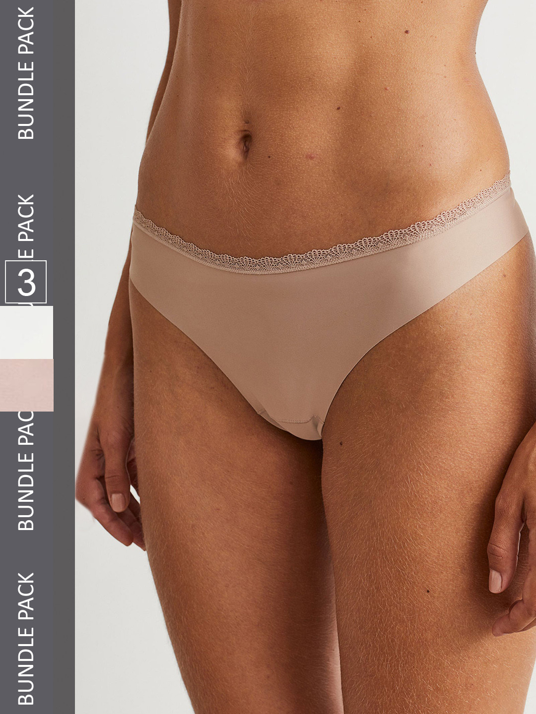 H&M Women 3-Pack Jersey Invisible Brazilian Briefs 1102020002, Beige 
H&M Women 3-Pack Jersey Invisible Brazilian Briefs 1102020002, Beige