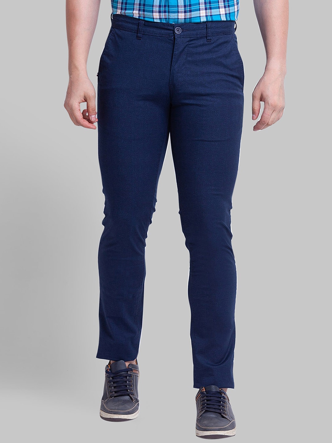 Parx Men Soild Regular-Fit Trousers, Blue