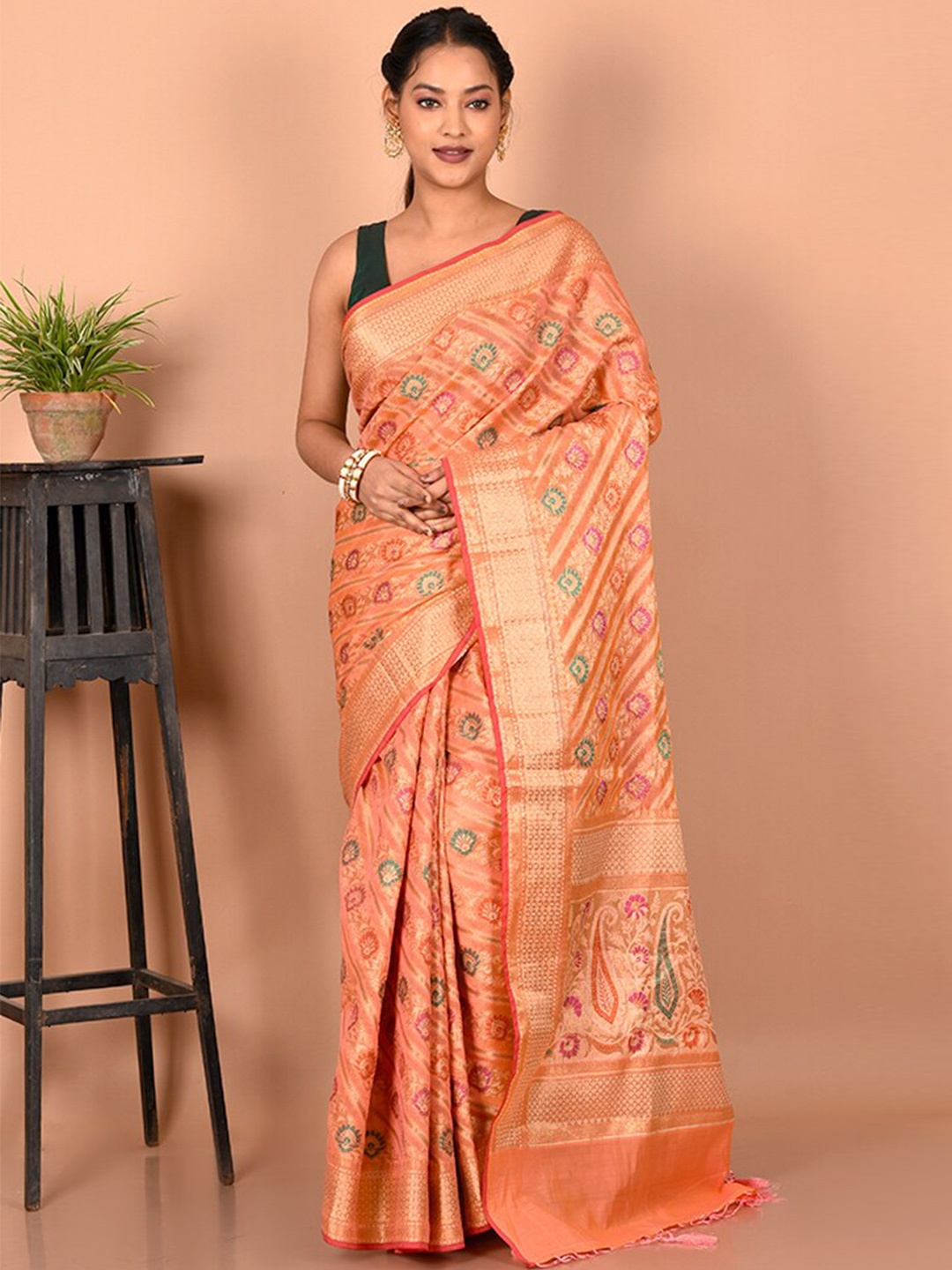AllSilks Woven Design Zari Saree, Orange