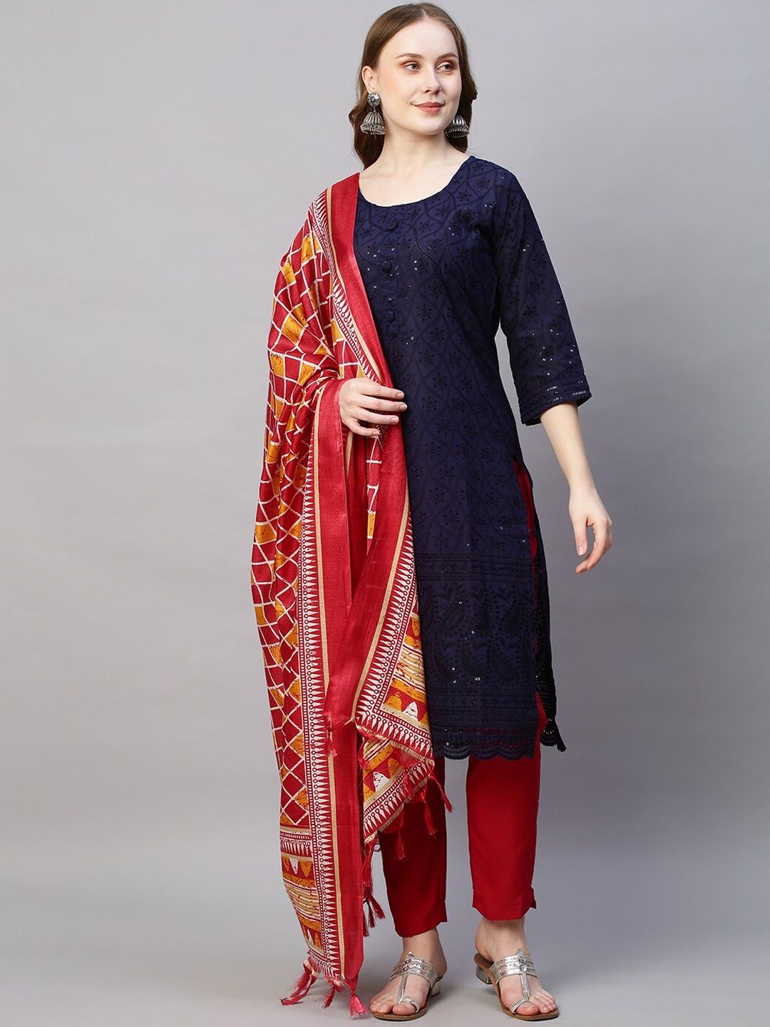 POONAM DESIGNER Women Chikankari Pure Cotton Kurta with Trousers & With Dupatta, Navy blue
POONAM DESIGNER Women Chikankari Pure Cotton Kurta with Trousers & With Dupatta, Navy blue