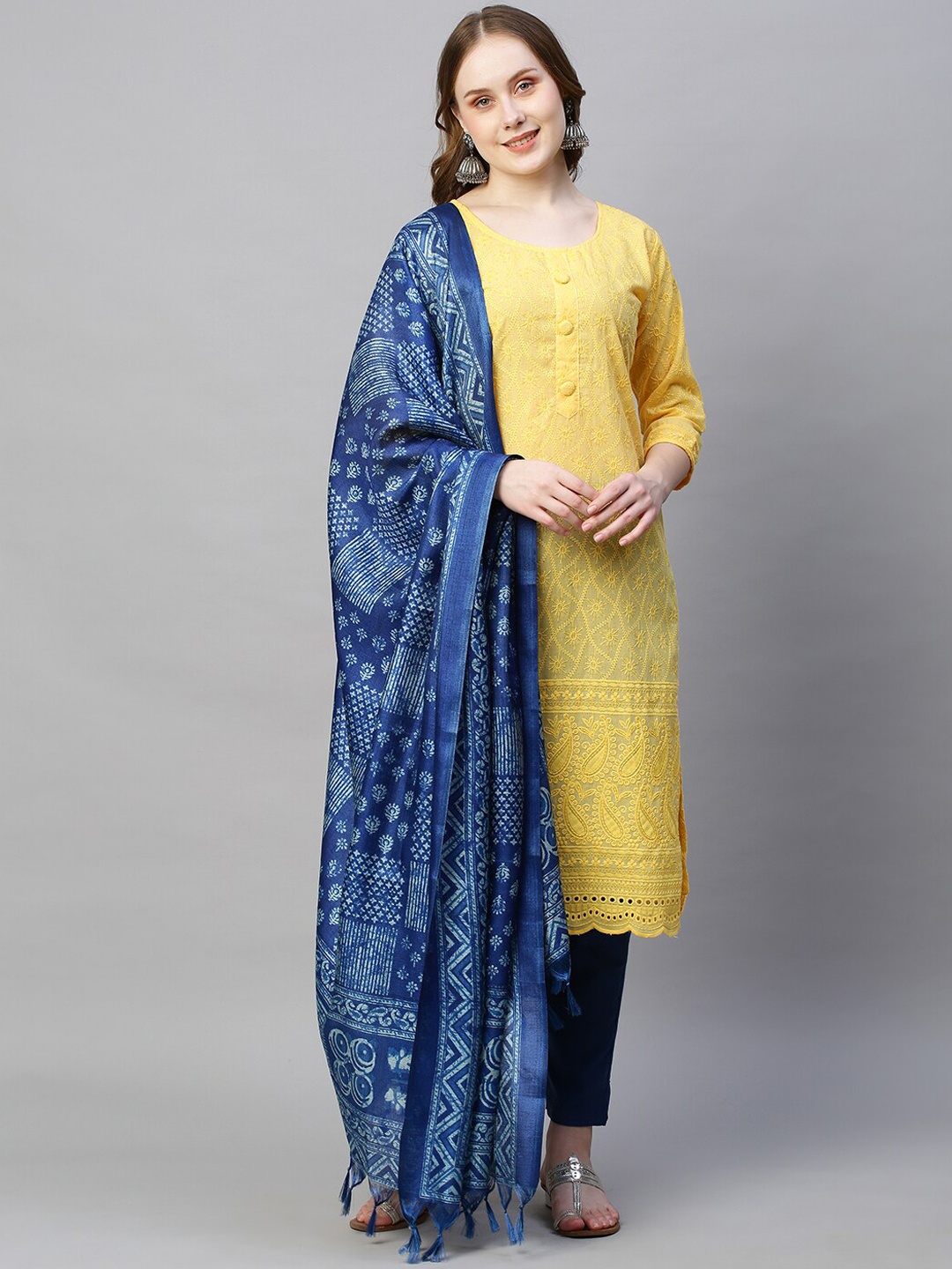 POONAM DESIGNER Women Chikankari Pure Cotton Kurta with Trousers & With Dupatta, Yellow
POONAM DESIGNER Women Chikankari Pure Cotton Kurta with Trousers & With Dupatta, Yellow
