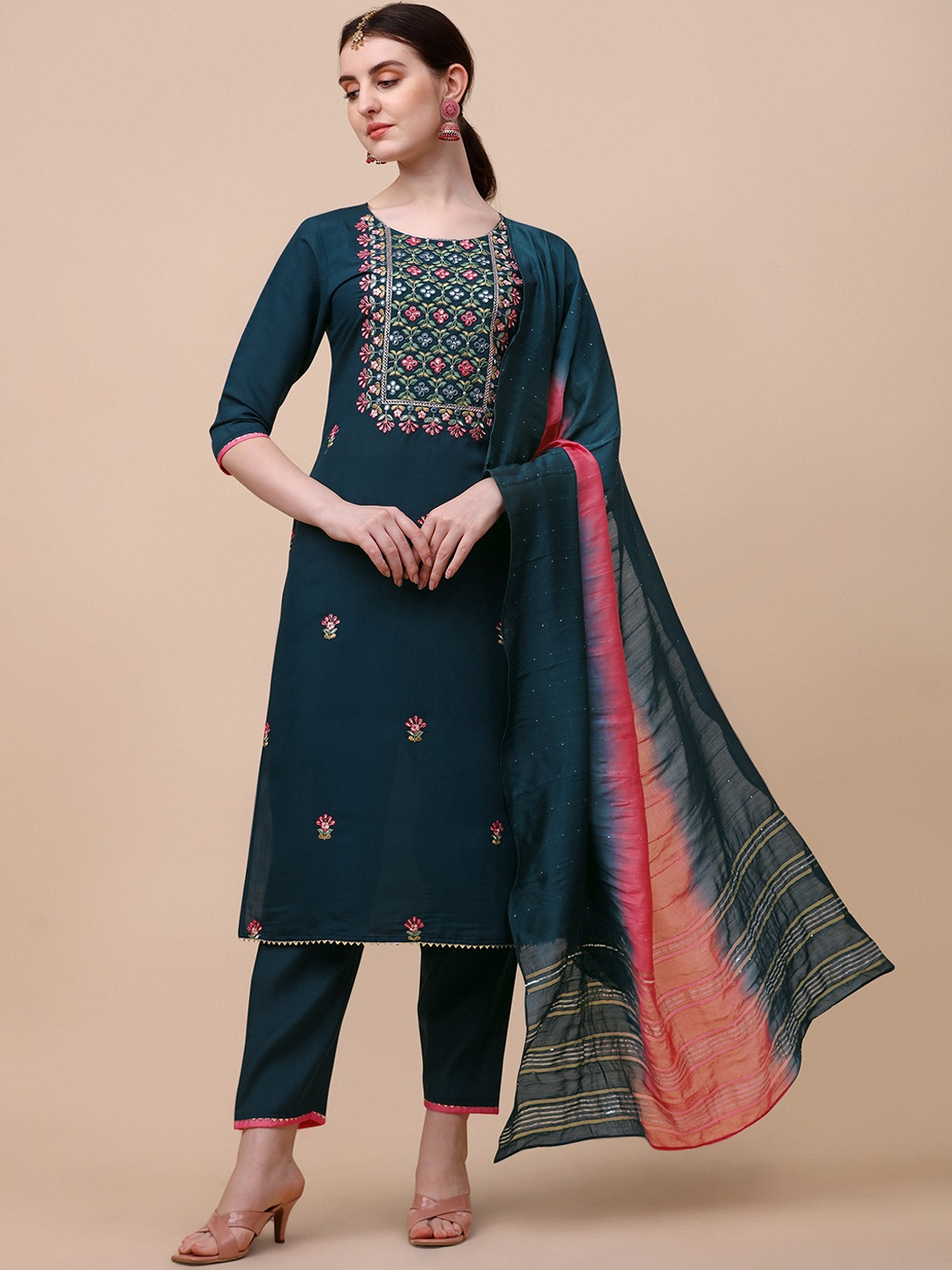 Berrylicious Women Ethnic Motifs Embroidered Thread Work Kurta with Trousers & Dupatta, Teal
Berrylicious Women Ethnic Motifs Embroidered Thread Work Kurta with Trousers & Dupatta, Teal