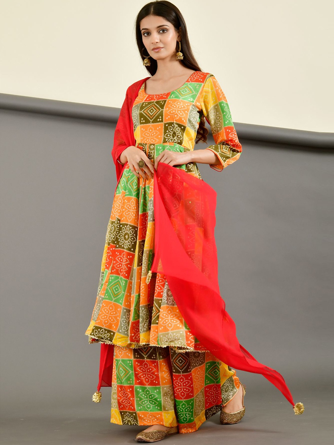 Rangpur Women Yellow Bandhani Colourblocked Pure Silk Kurta with Palazzos & With Dupatta
Rangpur Women Yellow Bandhani Colourblocked Pure Silk Kurta with Palazzos & With Dupatta