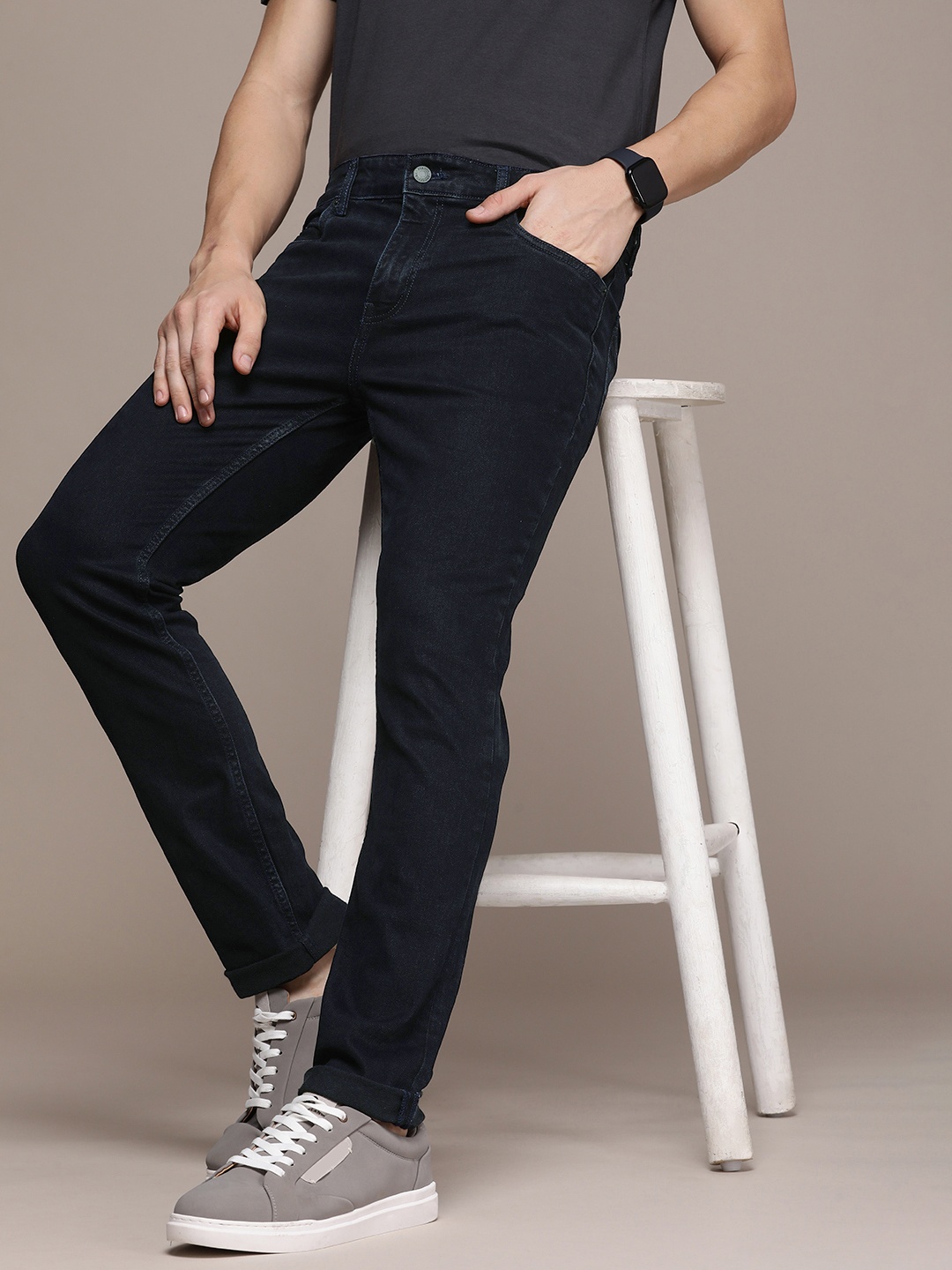 French Connection Men Mid-Rise Slim Fit Stretchable Jeans, Navy blue