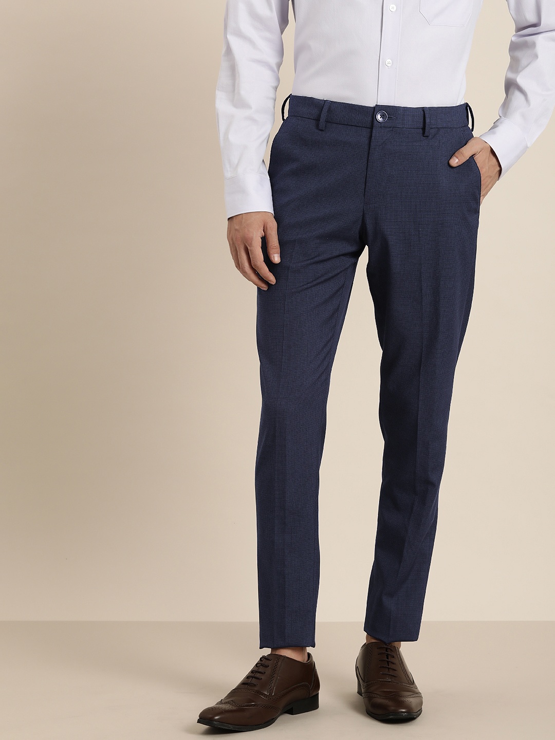 INVICTUS Men Textured Self Design Slim Fit Mid-Rise Plain Woven Flat-Front Formal Trousers, Navy blue
INVICTUS Men Textured Self Design Slim Fit Mid-Rise Plain Woven Flat-Front Formal Trousers, Navy blue