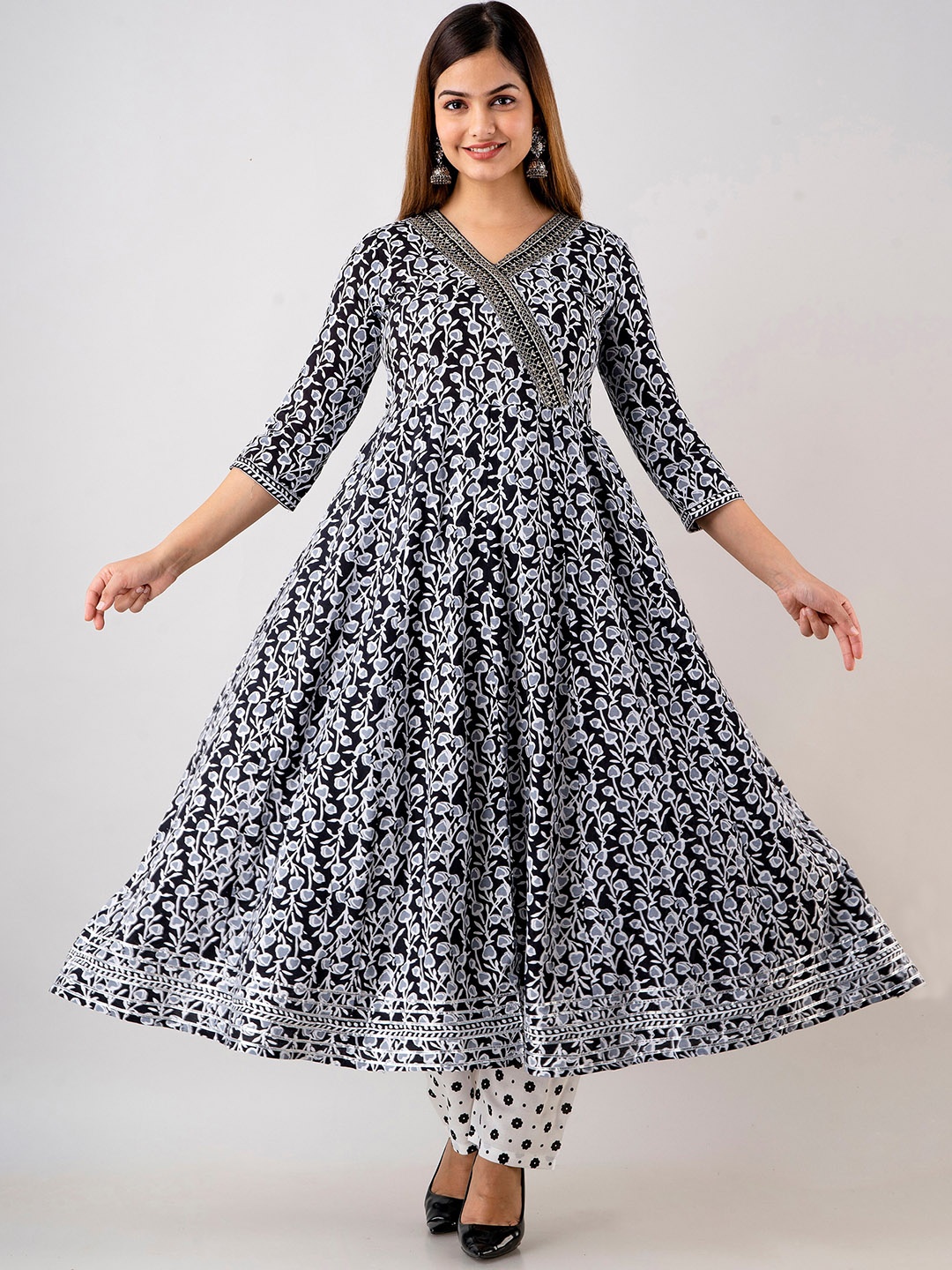 KALINI Women Floral Printed Angrakha Pure Cotton Kurta with Trousers & With Dupatta, Black
KALINI Women Floral Printed Angrakha Pure Cotton Kurta with Trousers & With Dupatta, Black