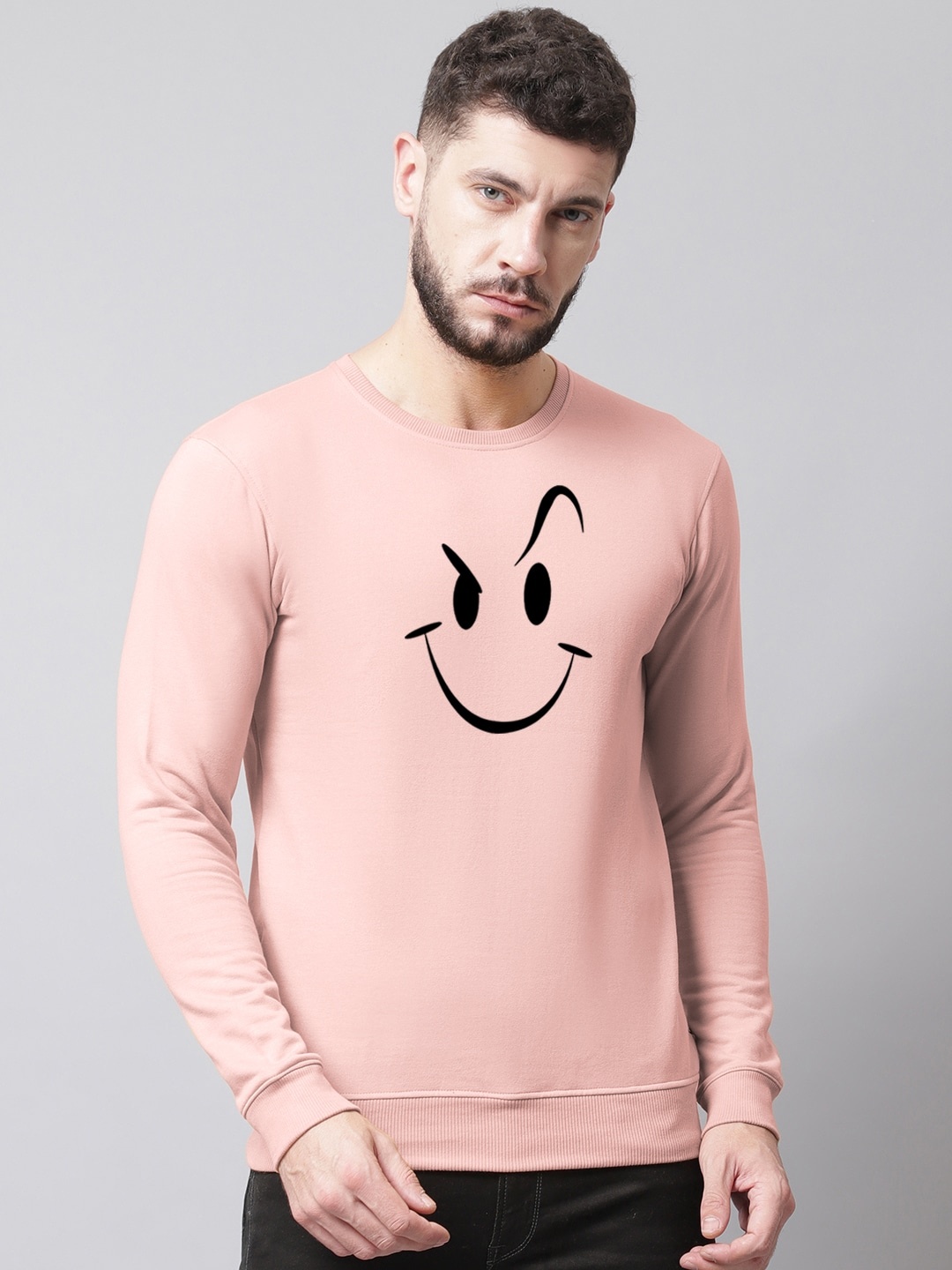 Friskers Men Printed Fleece Round Neck Sweatshirt, Pink