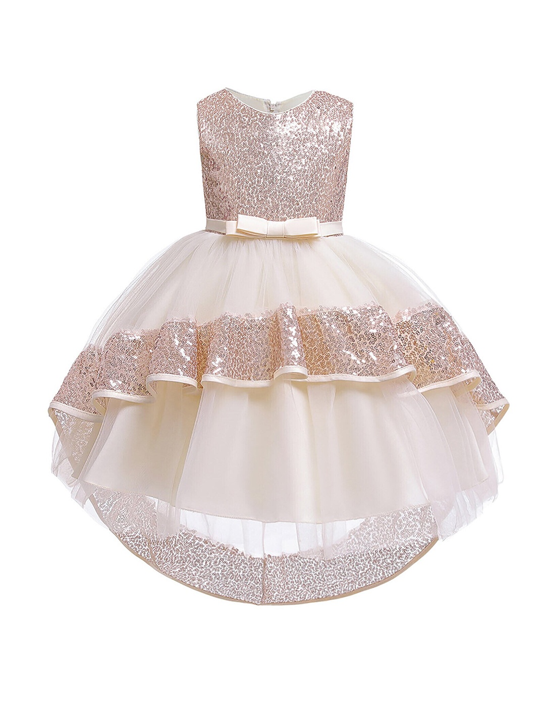 R Cube Girls Embellished Satin Dress, Gold