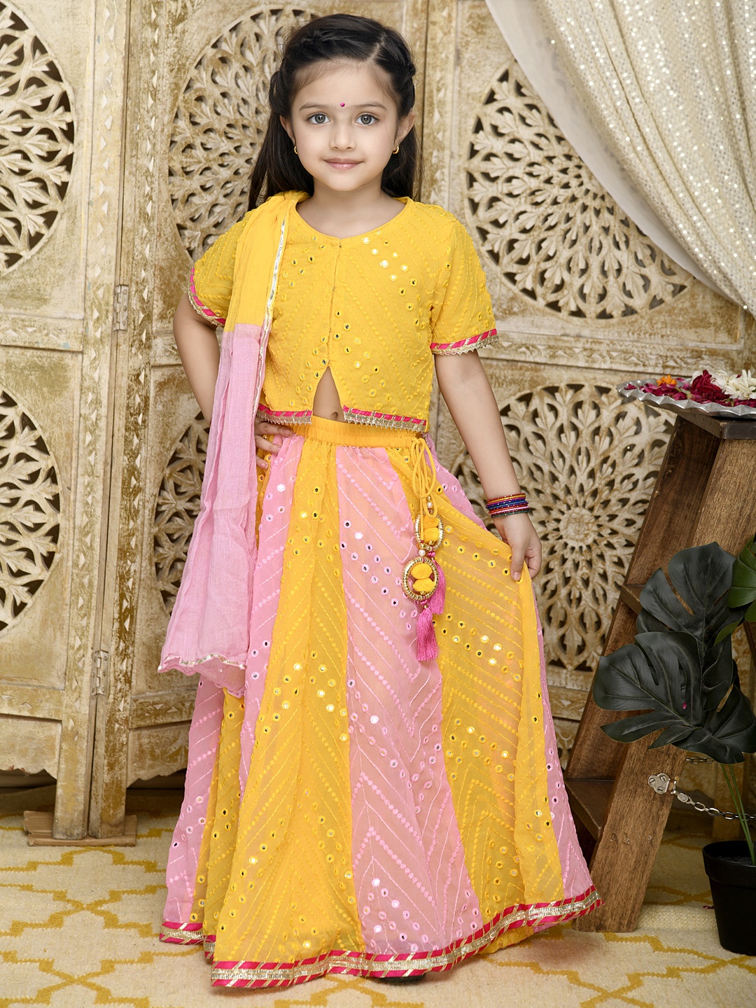 SAKA DESIGNS Girls Embroidered Mirror Work Ready to Wear Lehenga & Blouse With Dupatta, Yellow
SAKA DESIGNS Girls Embroidered Mirror Work Ready to Wear Lehenga & Blouse With Dupatta, Yellow
