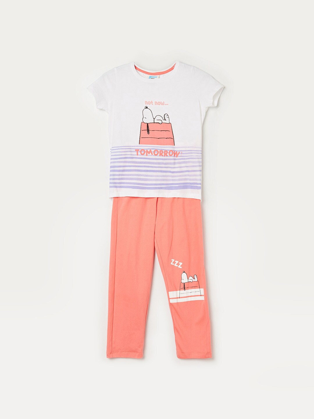 Fame Forever by Lifestyle Girls White & Peach-Coloured Snoopy Printed T-shirt & Trousers
Fame Forever by Lifestyle Girls White & Peach-Coloured Snoopy Printed T-shirt & Trousers