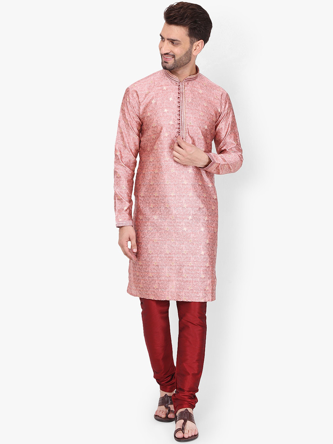 Pro-Ethic STYLE DEVELOPER Men Pink Ethnic Motifs Printed Mirror Work Pure Silk Kurta with Pyjamas
Pro-Ethic STYLE DEVELOPER Men Pink Ethnic Motifs Printed Mirror Work Pure Silk Kurta with Pyjamas