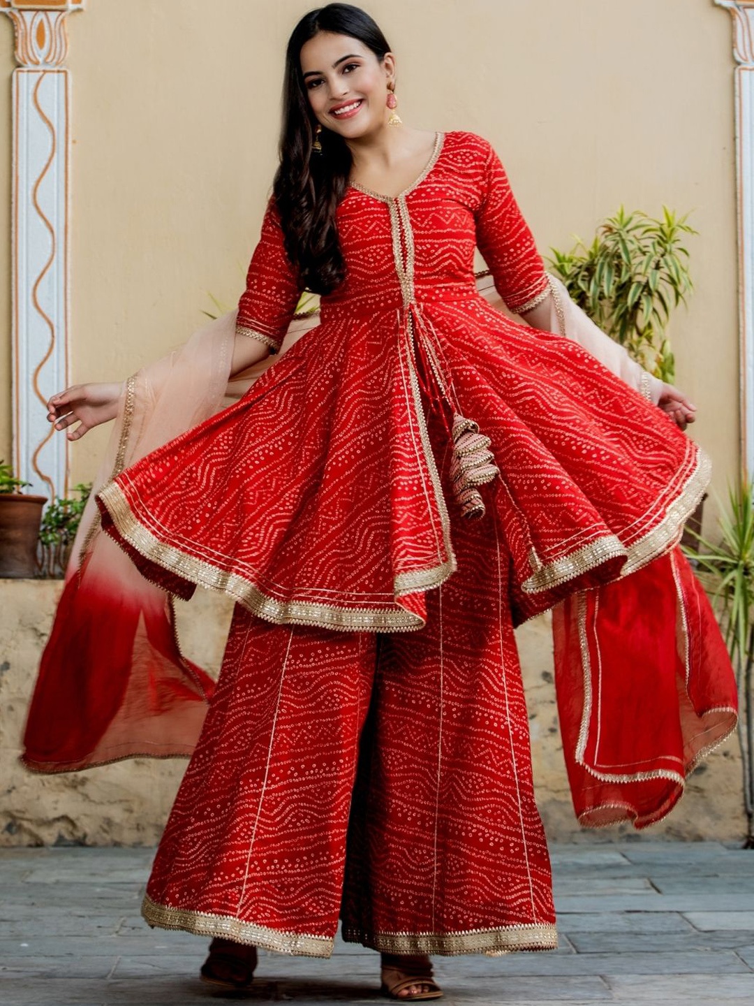 HOUSE OF JAMOTI Women Bandhani Printed Gotta Patti Kurta with Sharara & Dupatta, Red
HOUSE OF JAMOTI Women Bandhani Printed Gotta Patti Kurta with Sharara & Dupatta, Red
