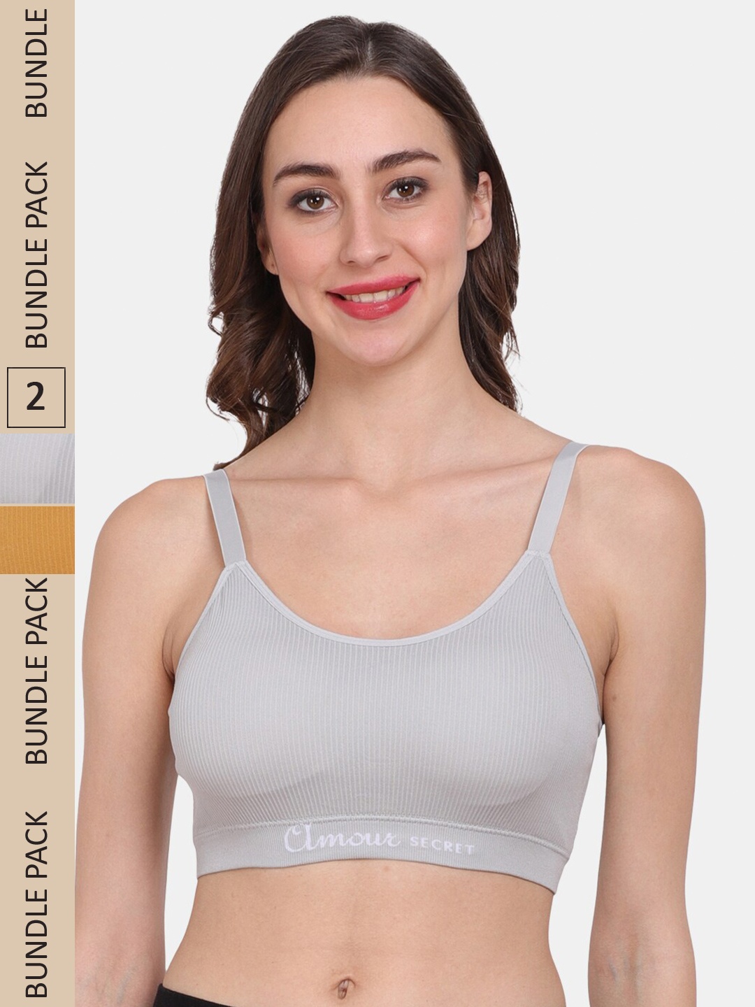 Amour Secret Pack of 2 Striped Removable Lightly Padded Anti Odour Sports Seamless Bra, Grey
Amour Secret Pack of 2 Striped Removable Lightly Padded Anti Odour Sports Seamless Bra, Grey
