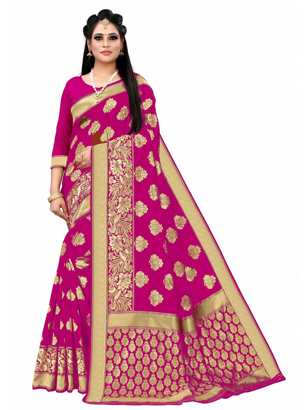 Vrundavan ethics Ethnic Motifs Zari Paithani Saree, Pink