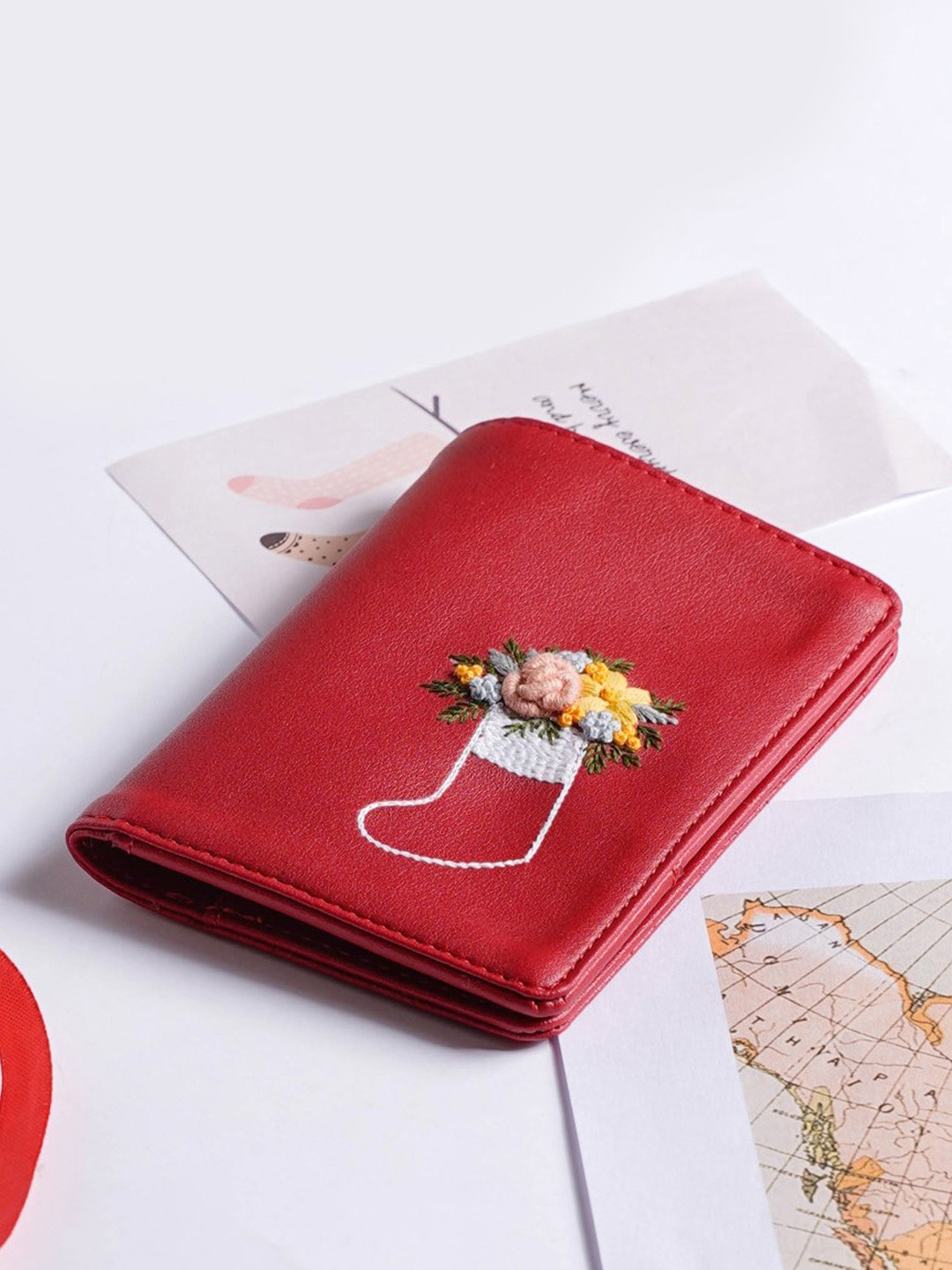 Nestasia Floret Stocking Embroidered Passport Cover, Red