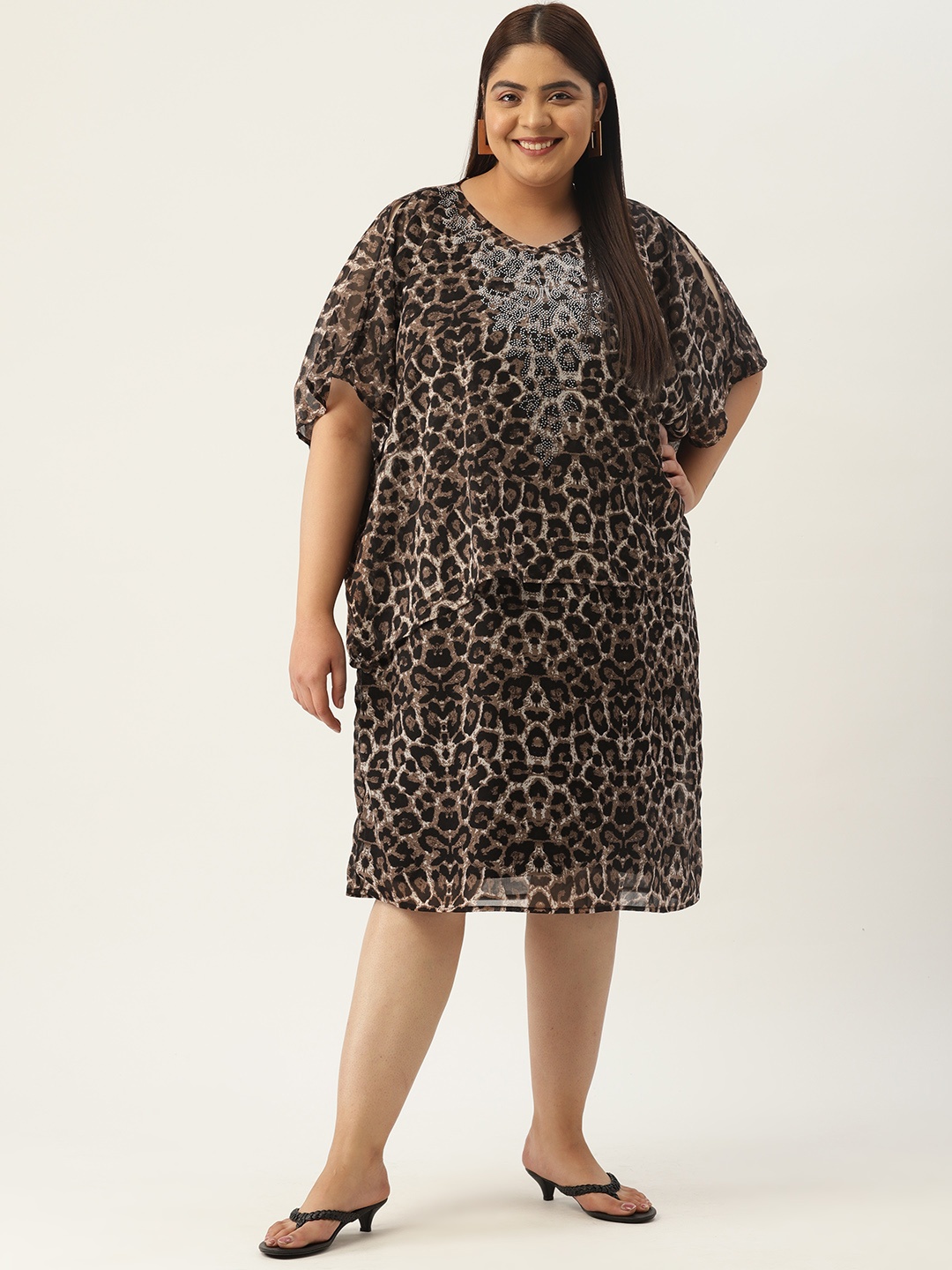 theRebelinme Women Plus Size Printed Embellished Slit Sleeves Layered Georgette Midi Dress, Brown
theRebelinme Women Plus Size Printed Embellished Slit Sleeves Layered Georgette Midi Dress, Brown