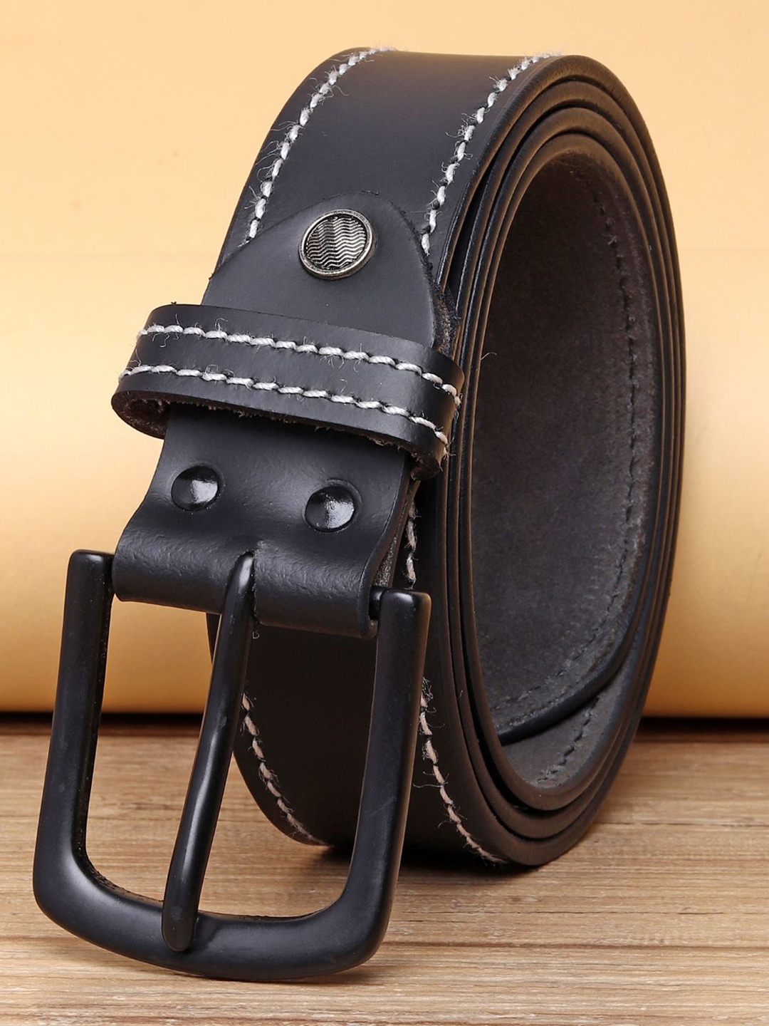 URBAN ALFAMI Men Leather Belt, Black
