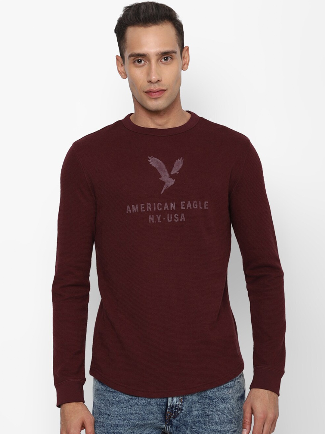 AMERICAN EAGLE OUTFITTERS Men Typography Printed Pure Cotton T-shirt, Burgundy