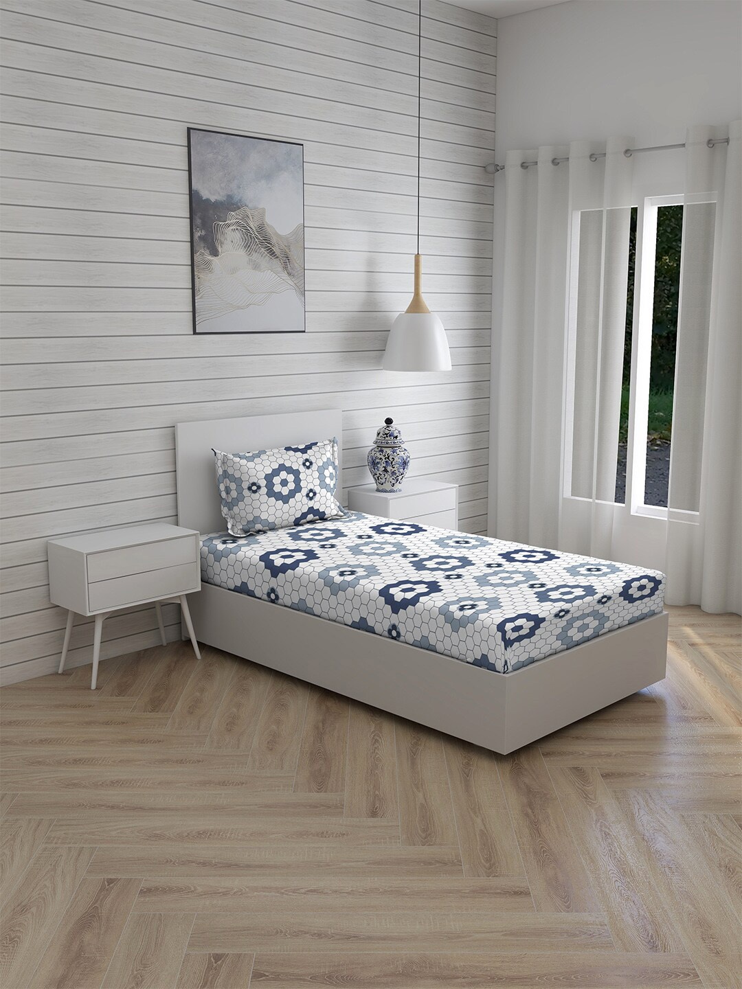 Layers Firenze Blue & White Geometric Printed 140 TC Single Bedsheet with 1 Pillow Cover
Layers Firenze Blue & White Geometric Printed 140 TC Single Bedsheet with 1 Pillow Cover