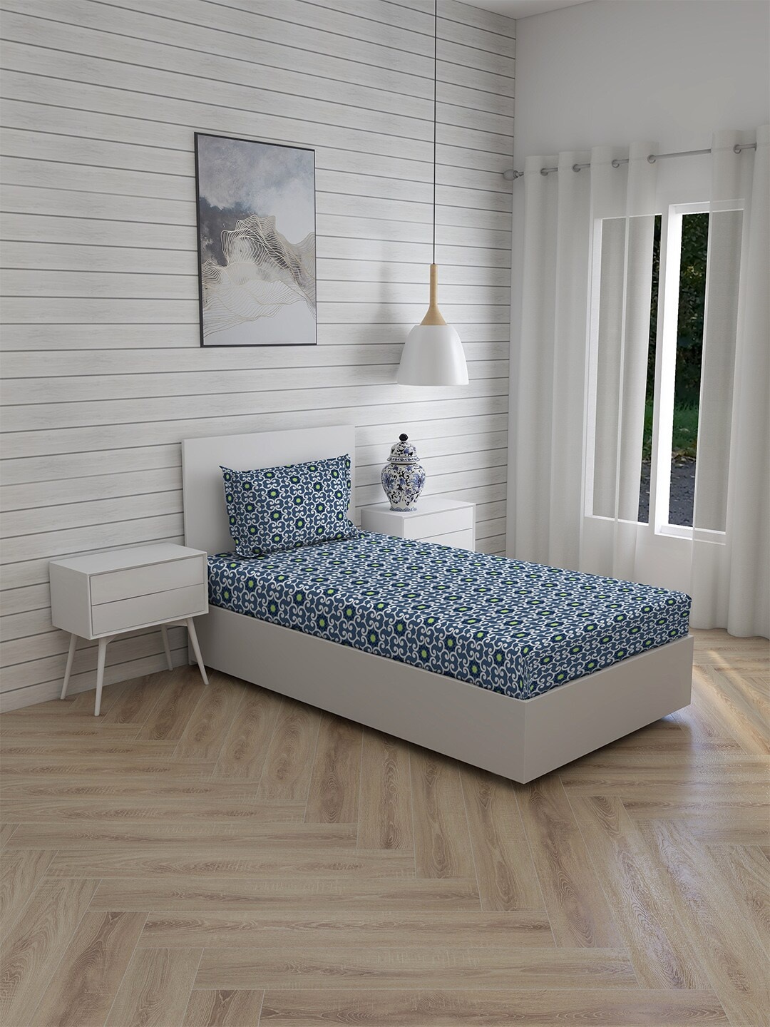Layers Firenze Blue & White Printed 140 TC Cotton Single Bedsheet with 1 Pillow Cover
Layers Firenze Blue & White Printed 140 TC Cotton Single Bedsheet with 1 Pillow Cover