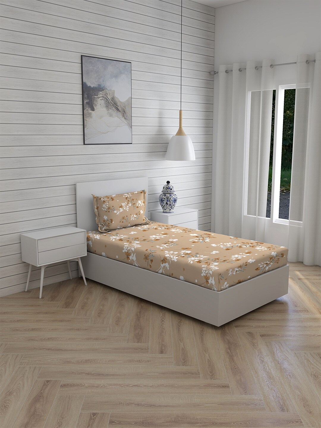 Boutique Living India Beige & White Floral 160 TC Cotton Single Bedsheet & 1 Pillow Cover
Boutique Living India Beige & White Floral 160 TC Cotton Single Bedsheet & 1 Pillow Cover