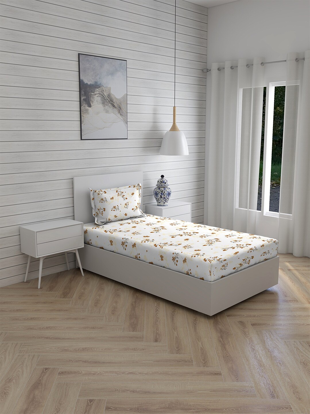 Boutique Living India Iris Gaze White & Beige 160 TC Cotton Single Bedsheet with 1 Pillow Covers
Boutique Living India Iris Gaze White & Beige 160 TC Cotton Single Bedsheet with 1 Pillow Covers