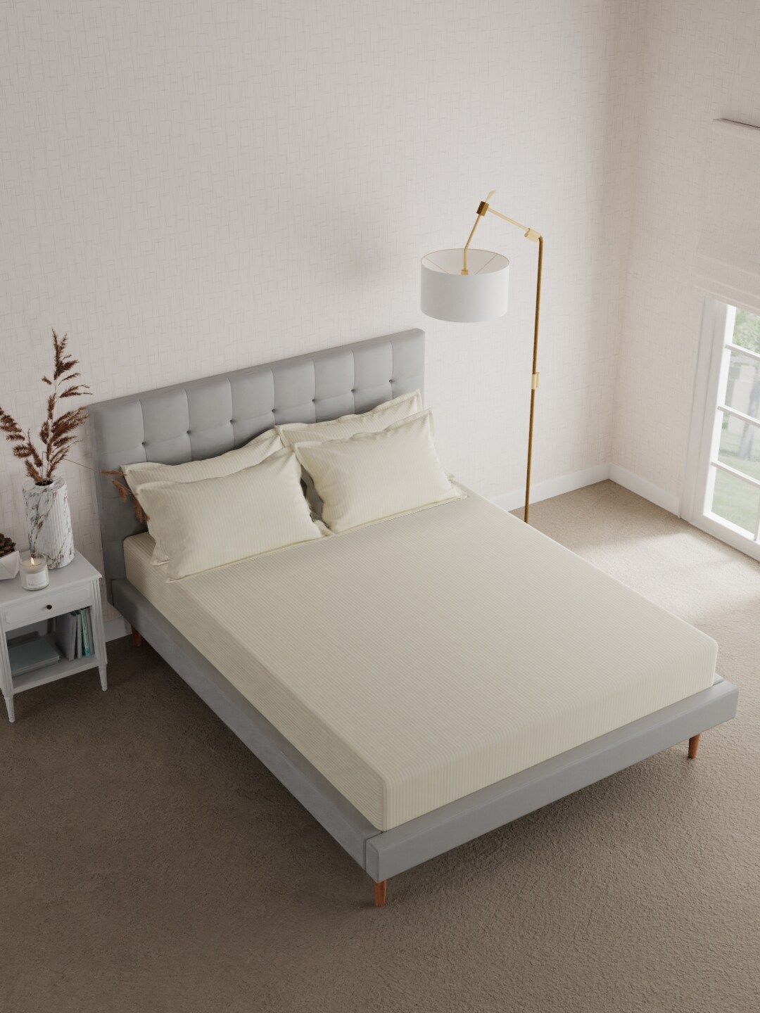 Boutique Living India Off White & White Striped 600 TC King Bedsheet with 4 Pillow Covers
Boutique Living India Off White & White Striped 600 TC King Bedsheet with 4 Pillow Covers
