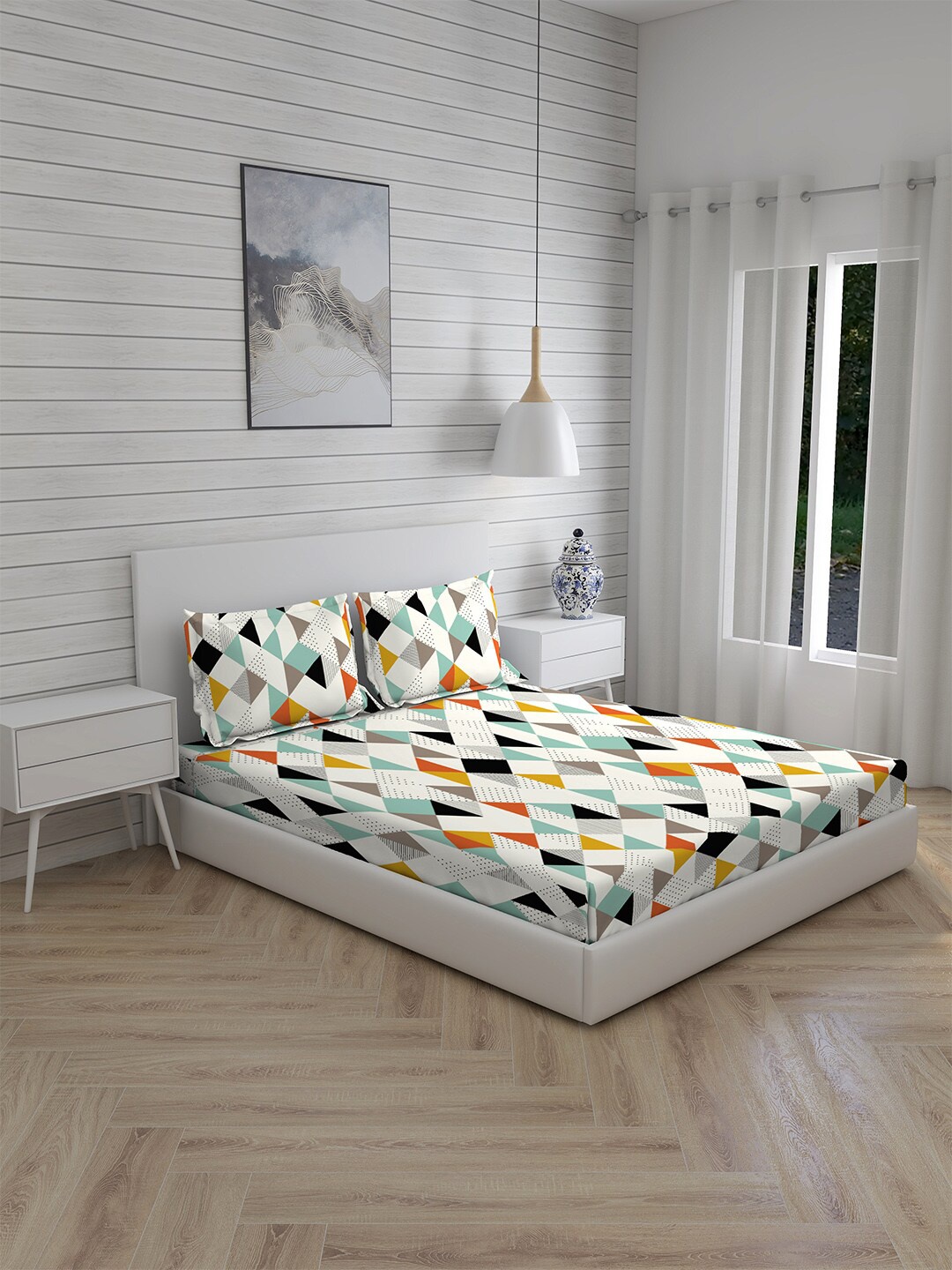 Boutique Living India White & Green Geometric 230 TC King Bedsheet with 2 Pillow Covers
Boutique Living India White & Green Geometric 230 TC King Bedsheet with 2 Pillow Covers