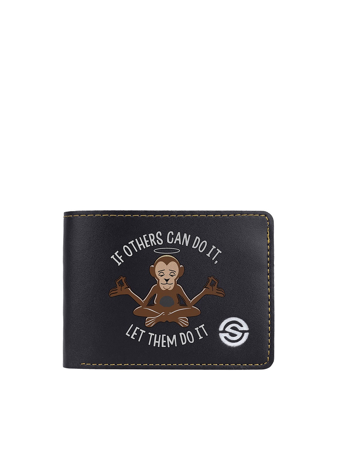 SCHARF Men Typography Printed Two Fold Wallet, Black