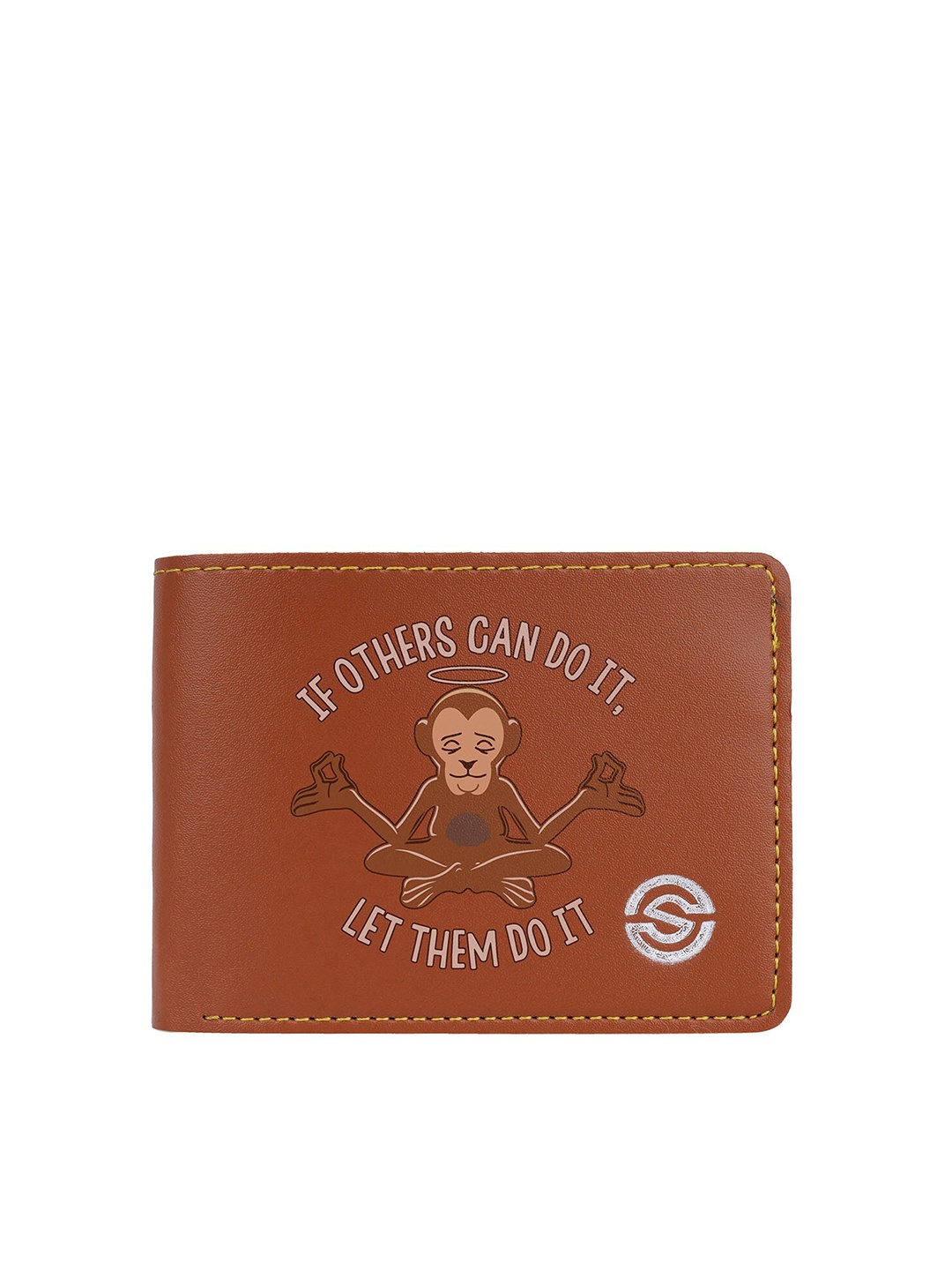 SCHARF Men Typography Printed Vegan Leather Two Fold Wallet, Tan