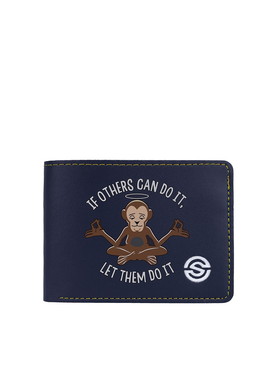 SCHARF Men Typography Printed Vegan Leather Two Fold Wallet, Blue
