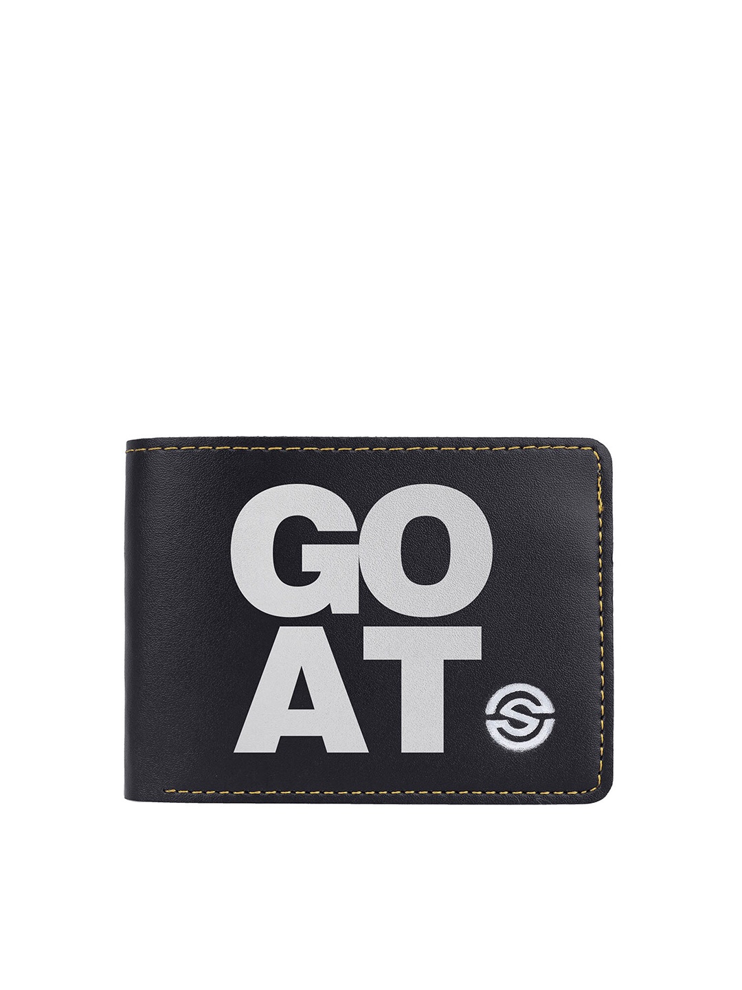SCHARF Men Typography Printed Vegan Leather Two Fold Wallet, Black