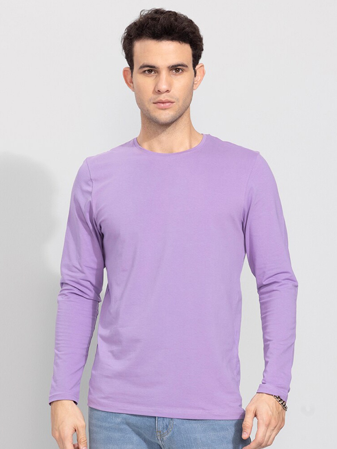 Snitch Men Cotton Slim Fit T-shirt, Lavender