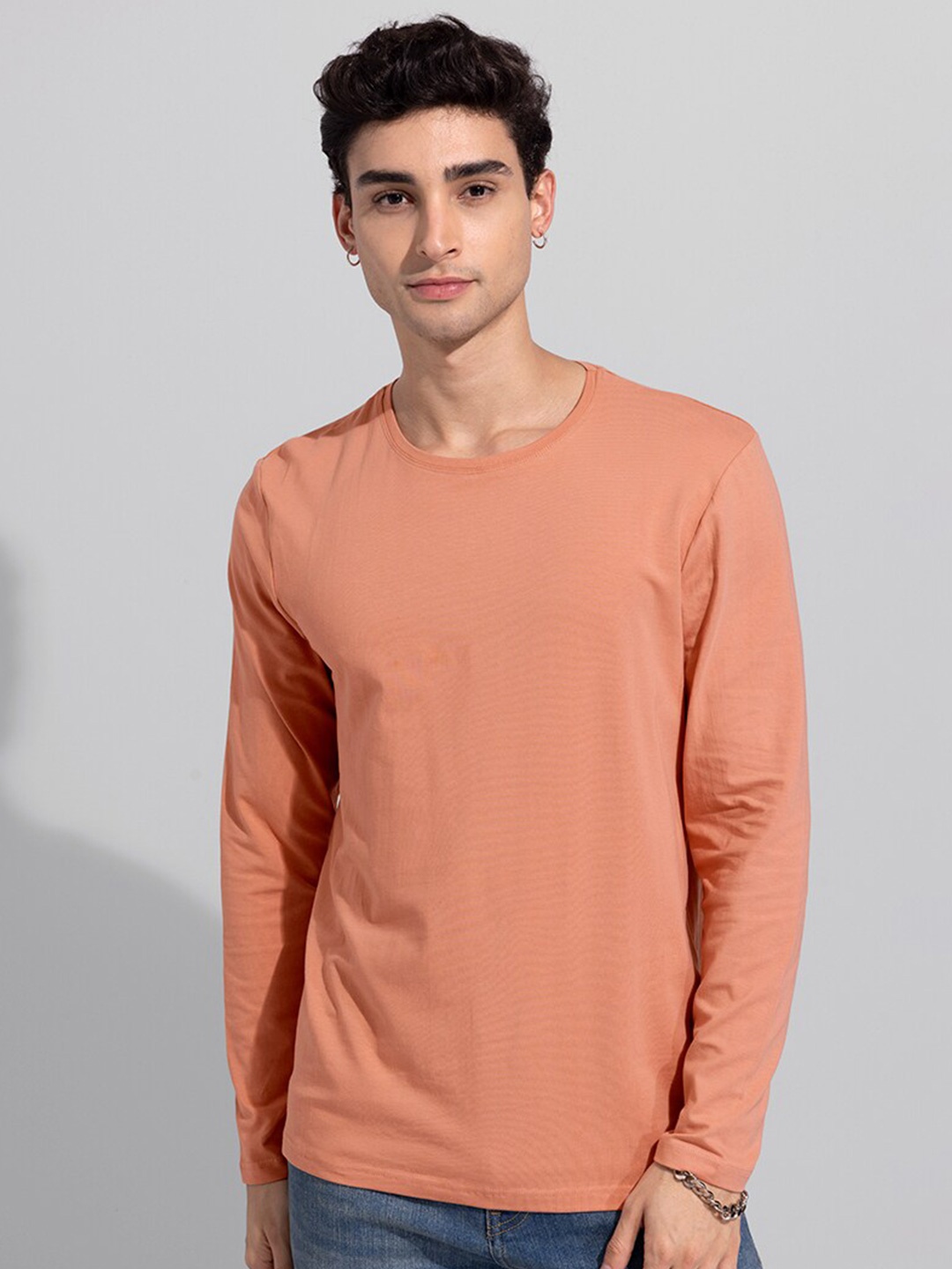 Snitch Men Cotton Slim Fit T-shirt, Peach