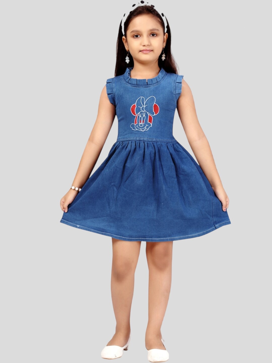 Aarika Embroidered Round Neck Cotton Dress, Blue