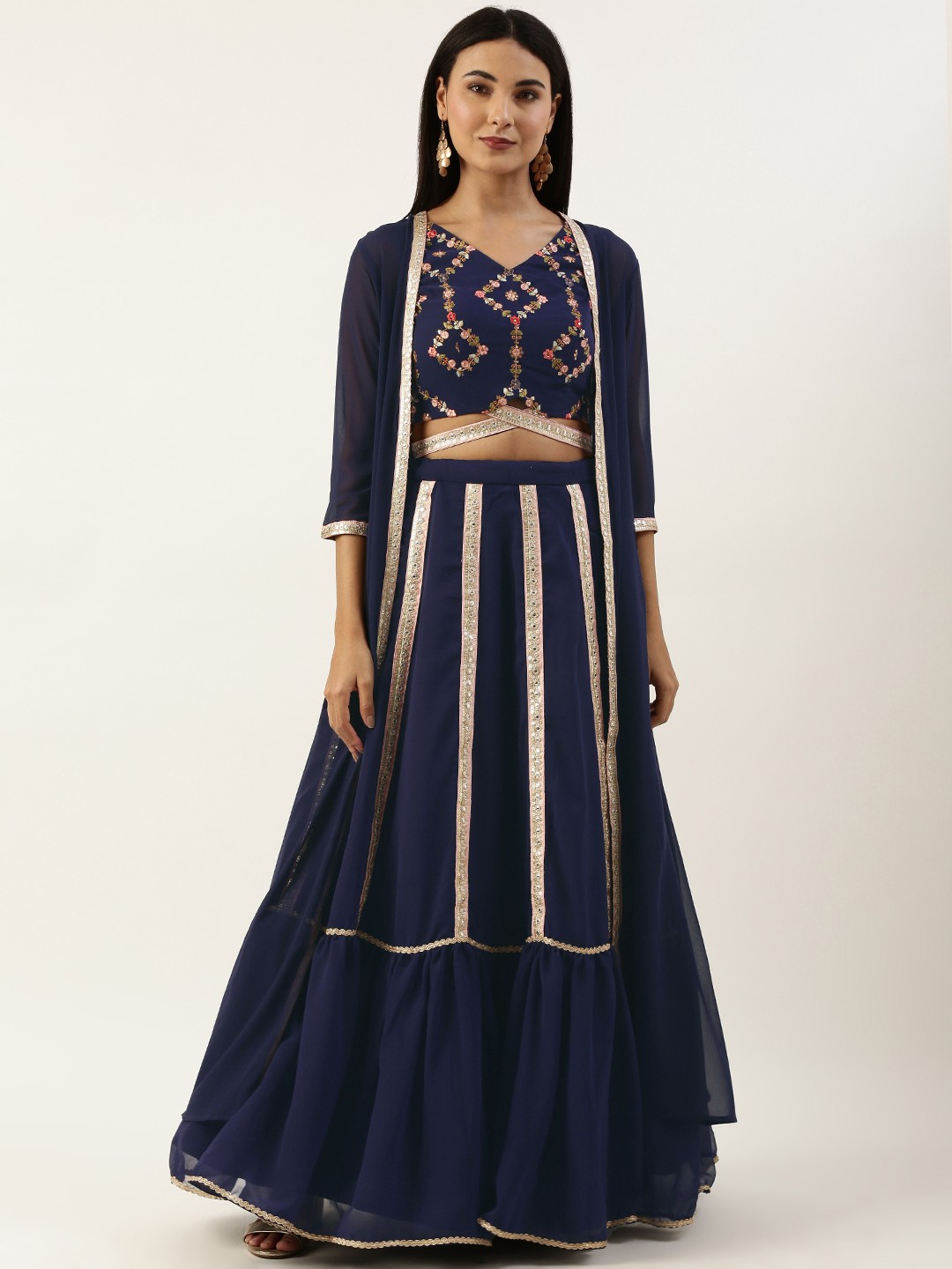 Ethnovog Embroidered Sequinned Ready to Wear Lehenga & Blouse With Jacket, Navy blue
Ethnovog Embroidered Sequinned Ready to Wear Lehenga & Blouse With Jacket, Navy blue