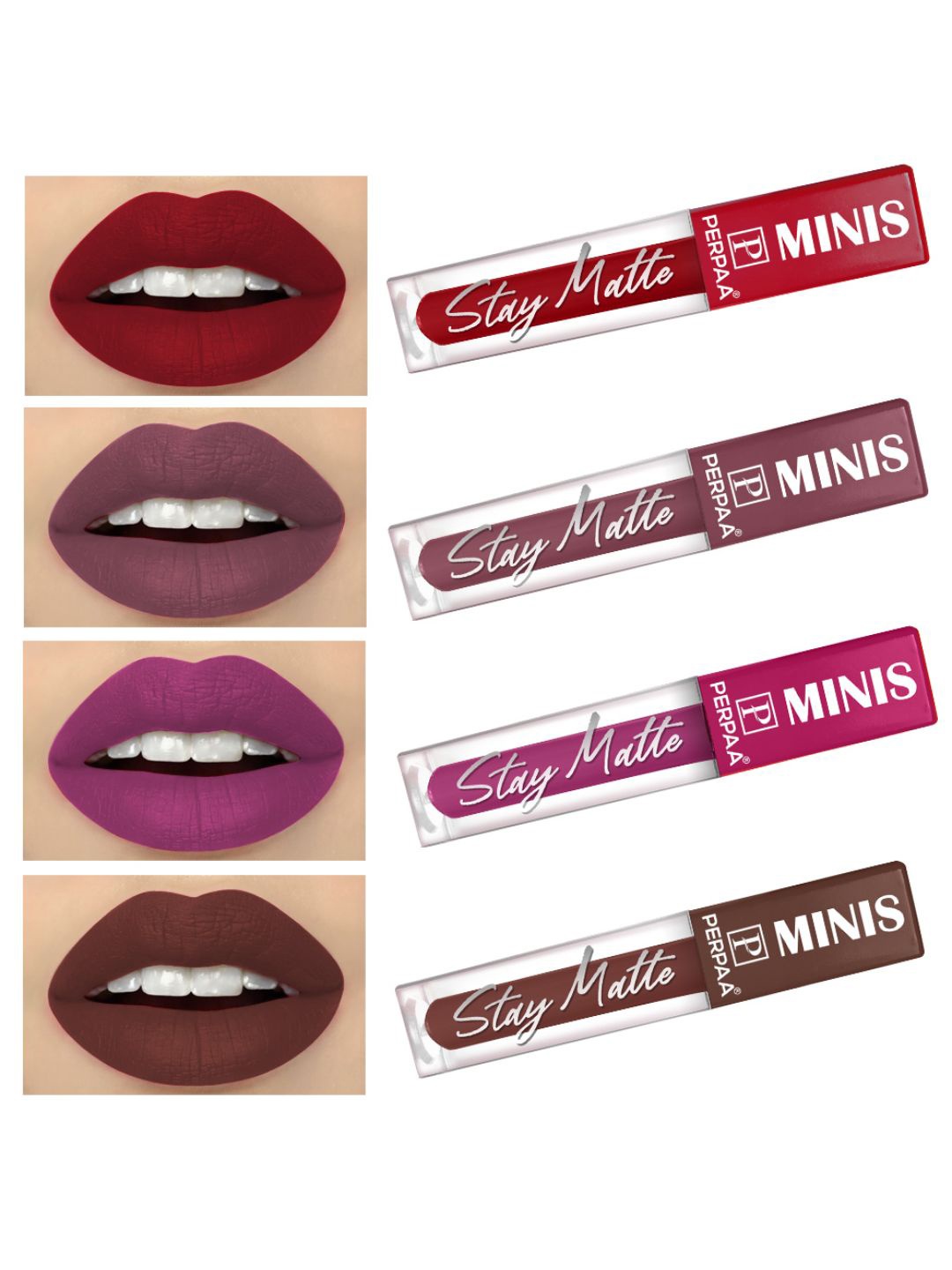 PERPAA Set of 4 Stay Matte Waterproof & Long Lasting Velvety Mini Lipstick - 2.5 ml Each, Red
PERPAA Set of 4 Stay Matte Waterproof & Long Lasting Velvety Mini Lipstick - 2.5 ml Each, Red