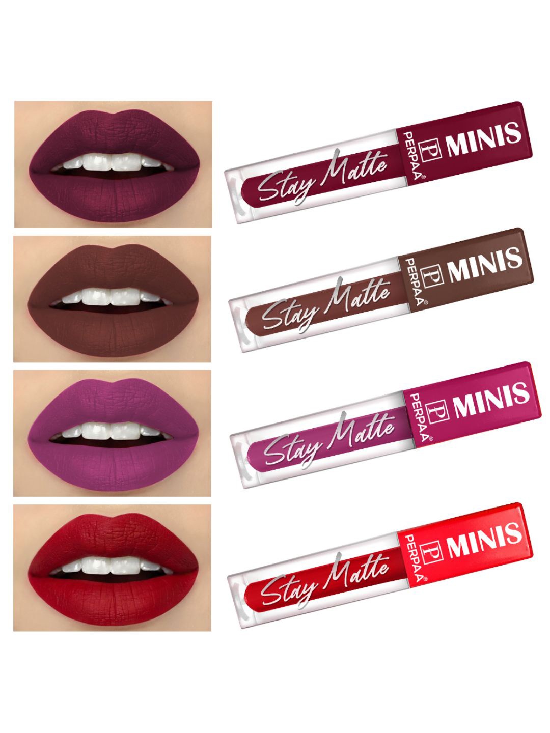 PERPAA Set of 4 Stay Matte Waterproof & Long Lasting Velvety Mini Lipstick - 2.5 ml Each, Red
PERPAA Set of 4 Stay Matte Waterproof & Long Lasting Velvety Mini Lipstick - 2.5 ml Each, Red