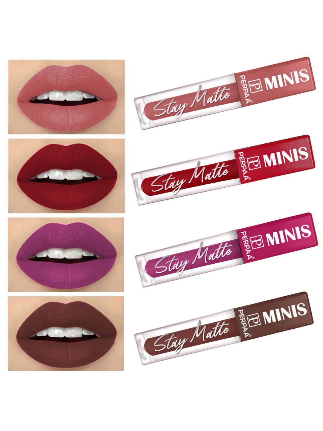 PERPAA Set of 4 Stay Matte Waterproof & Long Lasting Velvety Mini Lipstick - 2.5 ml each, Multi
PERPAA Set of 4 Stay Matte Waterproof & Long Lasting Velvety Mini Lipstick - 2.5 ml each, Multi