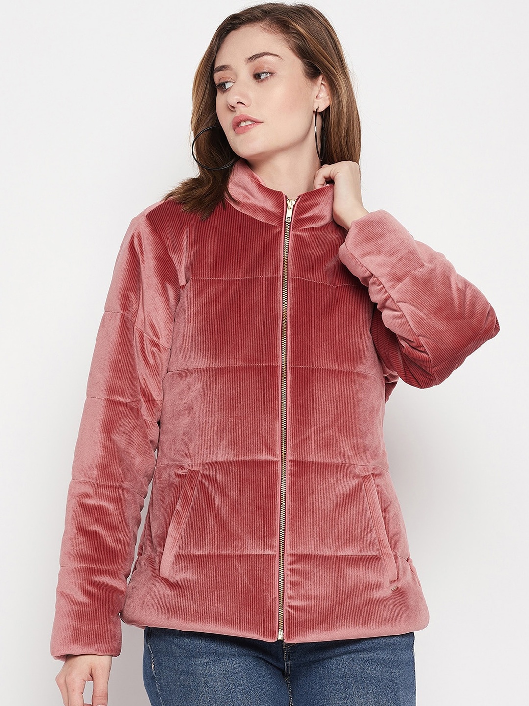 Okane Women Solid Fleece Tailored Jacket, Pink