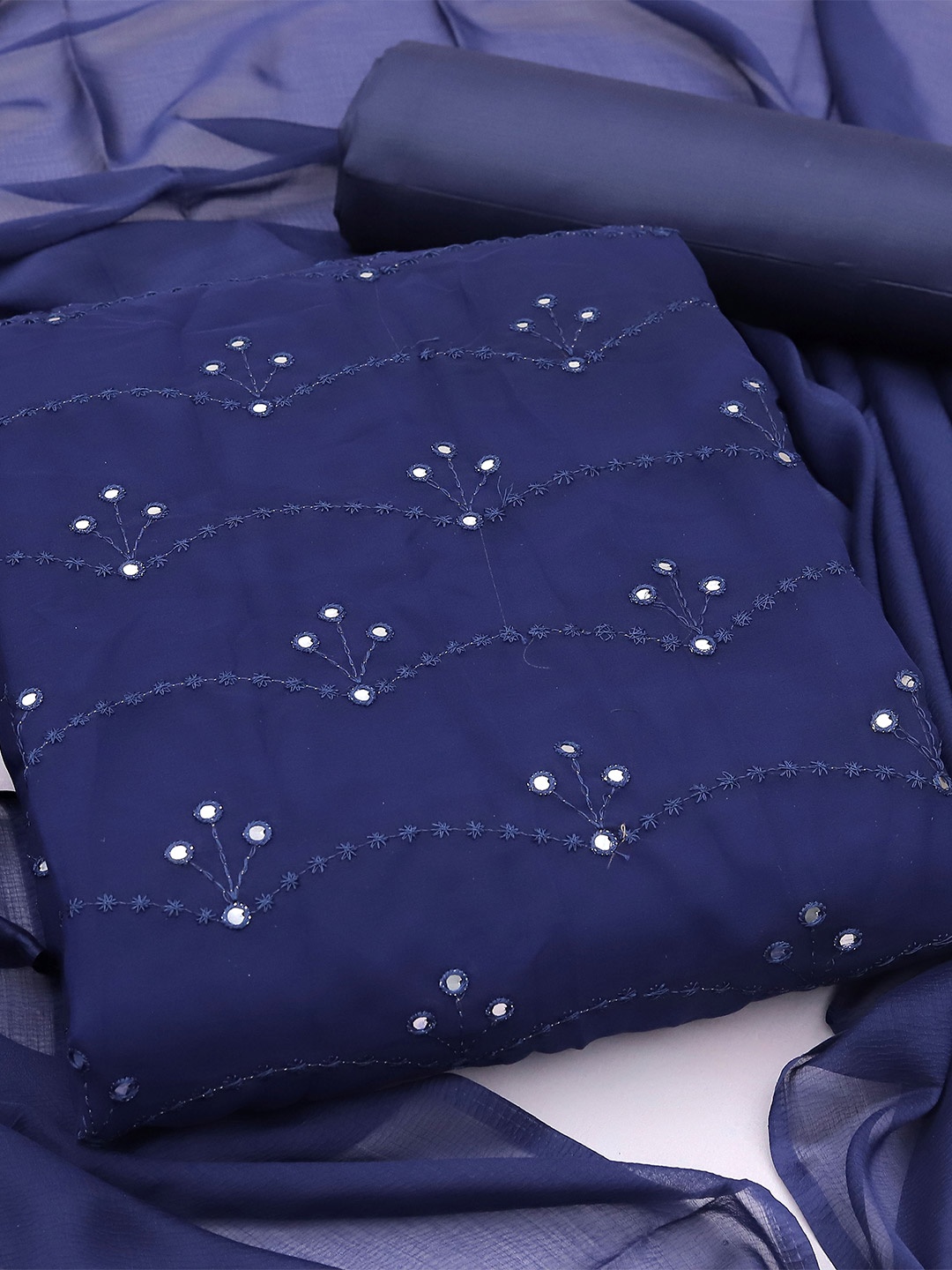 KALINI Embroidered Mirror Work Silk Georgette Unstitched Dress Material, Navy blue
KALINI Embroidered Mirror Work Silk Georgette Unstitched Dress Material, Navy blue