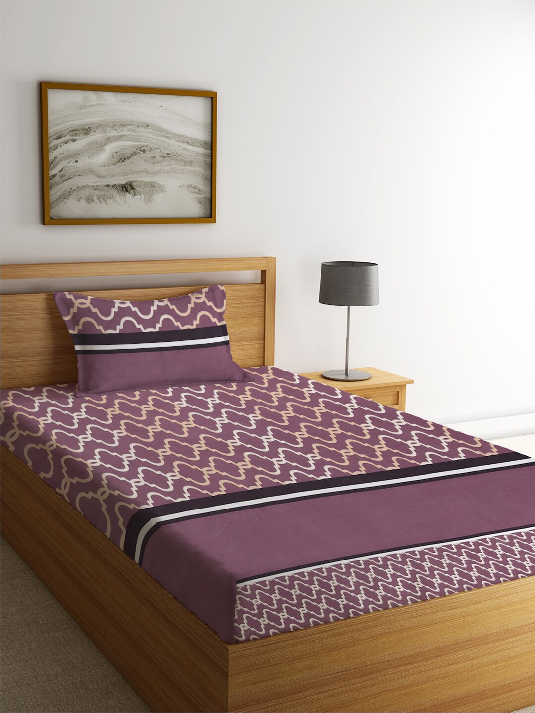 KLOTTHE Purple & Cream-Coloured Geometric 300 TC Single Bedsheet with 1 Pillow Cover
KLOTTHE Purple & Cream-Coloured Geometric 300 TC Single Bedsheet with 1 Pillow Cover