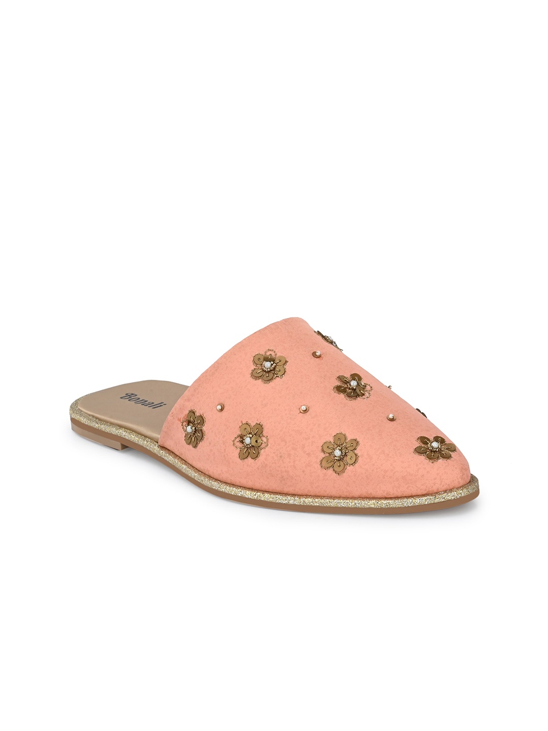 BONALI Women Embellished Mules Flats, Peach