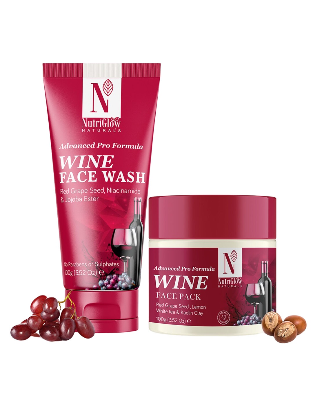 NutriGlow Naturals Set of Advanced Pro Formula Wine Face Wash & Face Pack 100 g Each, Red
NutriGlow Naturals Set of Advanced Pro Formula Wine Face Wash & Face Pack 100 g Each, Red