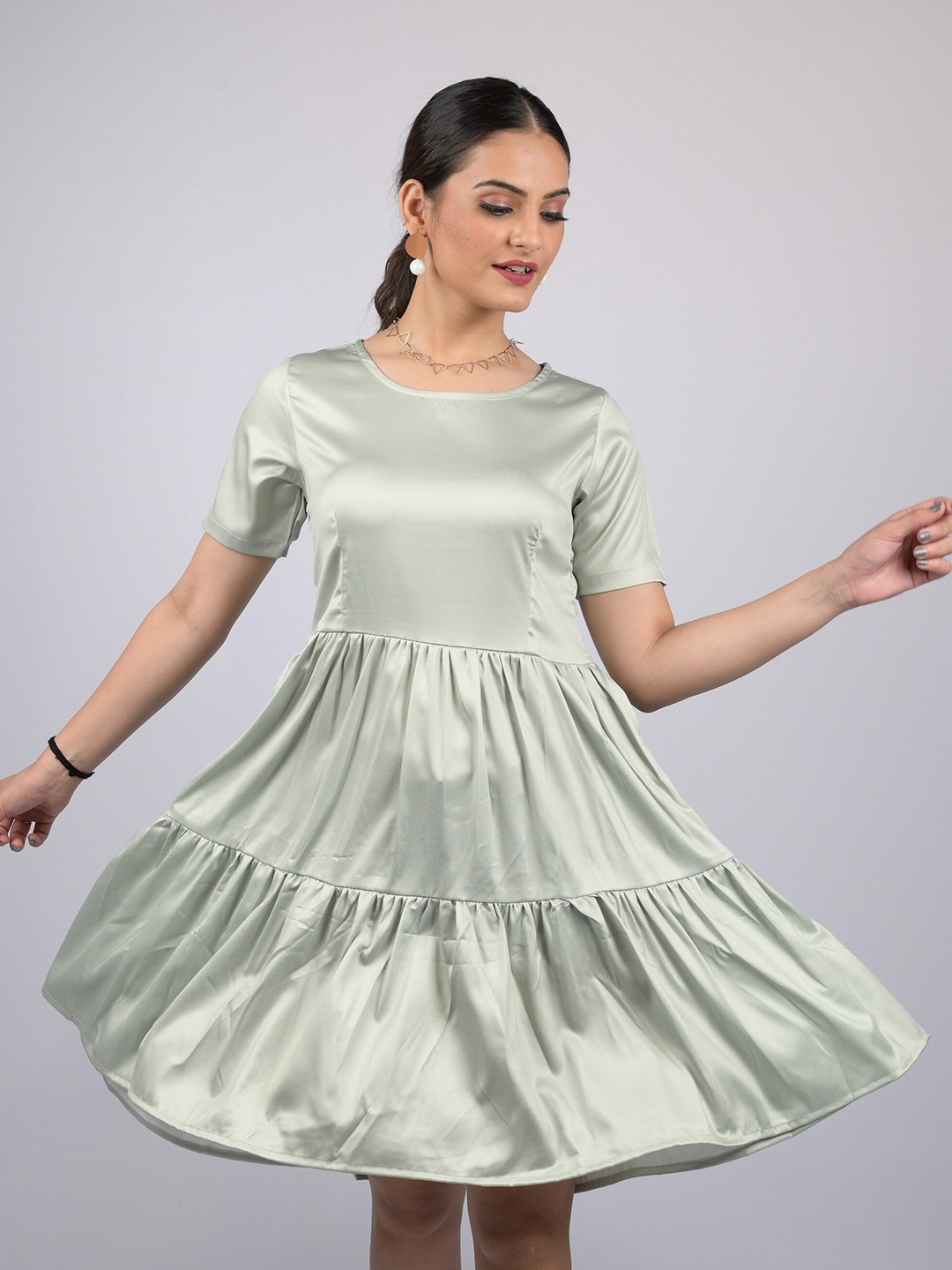 OWO THE LABEL Tiered Fit & Flare Dress, Sea green