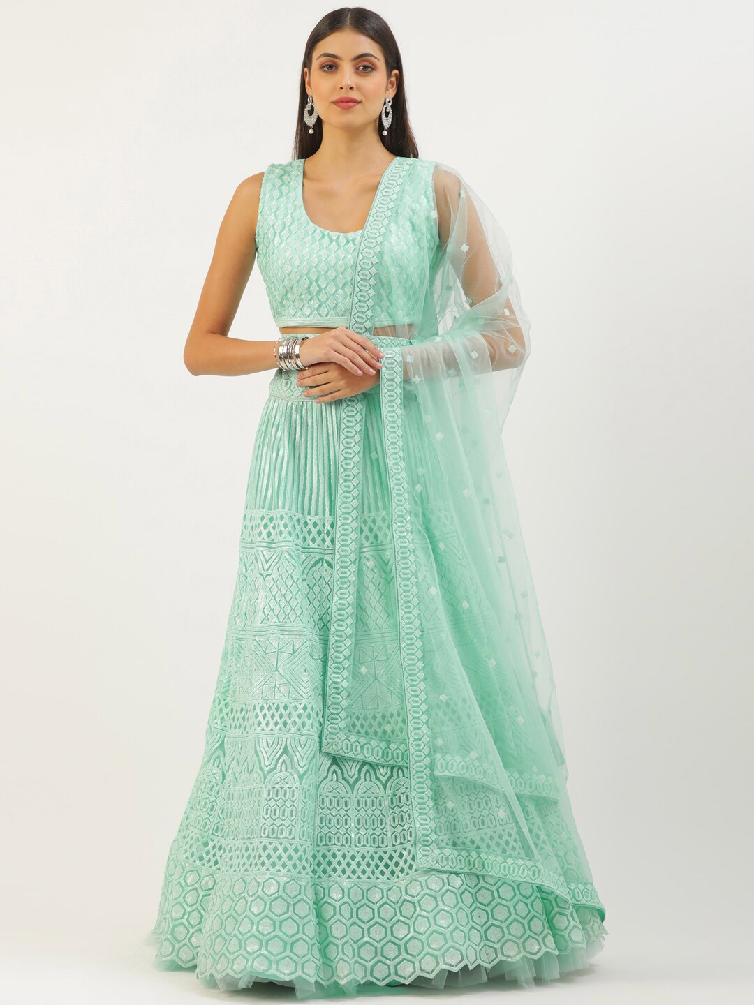 panchhi Embellished Sequinned Semi-Stitched Lehenga & Unstitched Blouse With Dupatta, Turquoise blue
panchhi Embellished Sequinned Semi-Stitched Lehenga & Unstitched Blouse With Dupatta, Turquoise blue