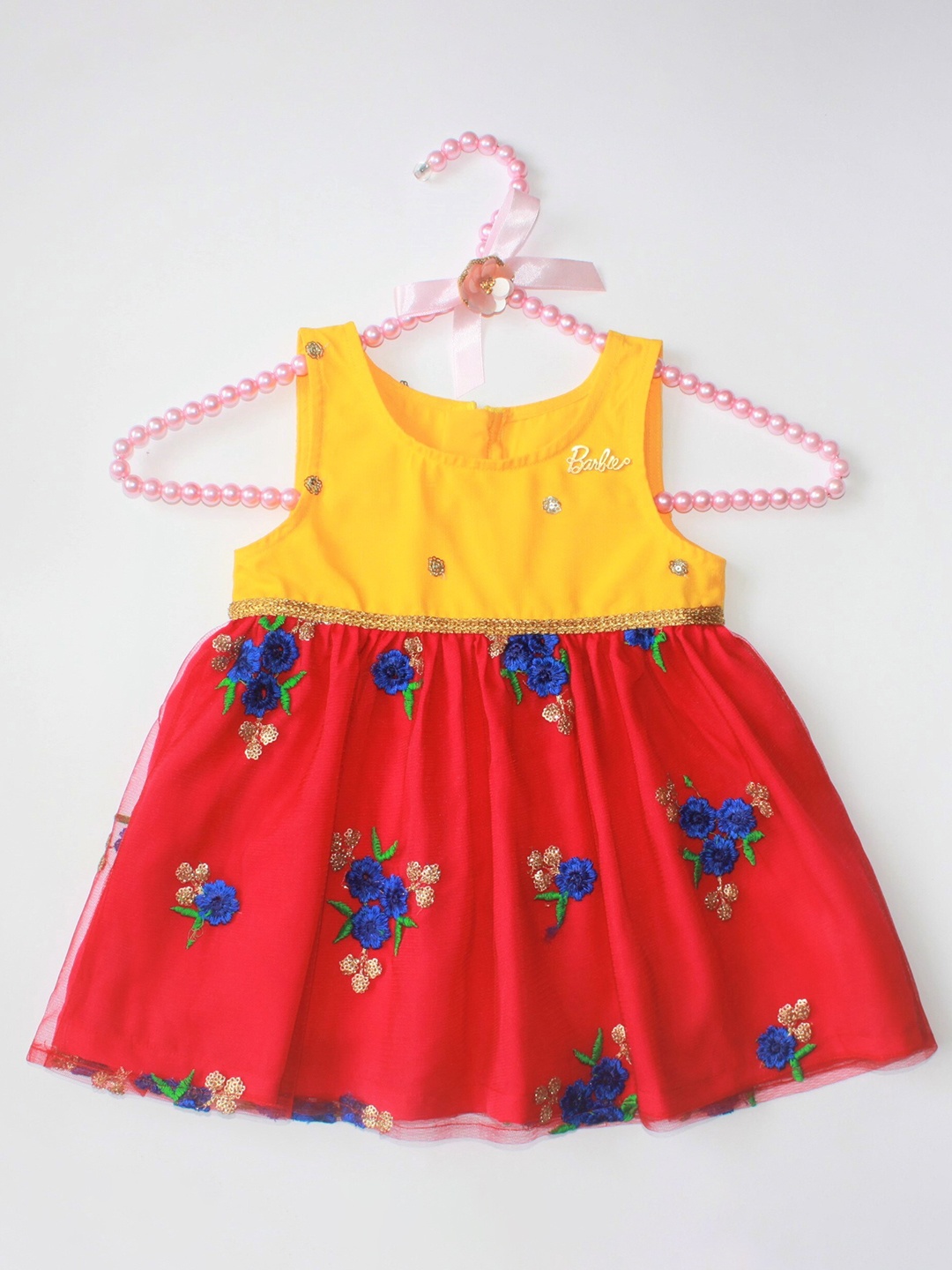 MANY FROCKS & Girls Floral Embroidered Dress, Yellow