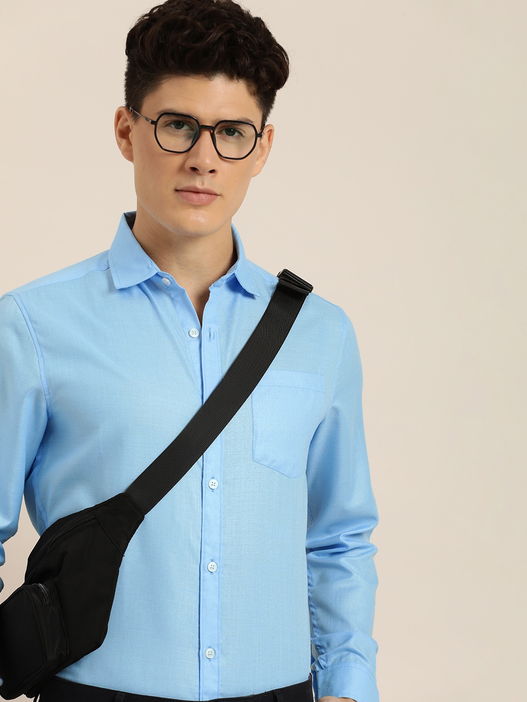 encore by INVICTUS Self-Design Semiformal Shirt, Blue
