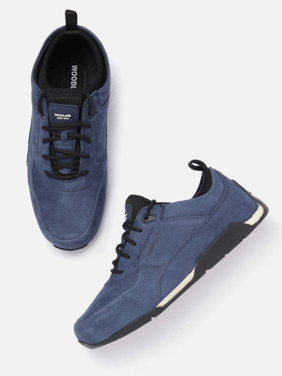 Woodland Men Round-Toe Leather Sneakers, Navy blue 
Woodland Men Round-Toe Leather Sneakers, Navy blue